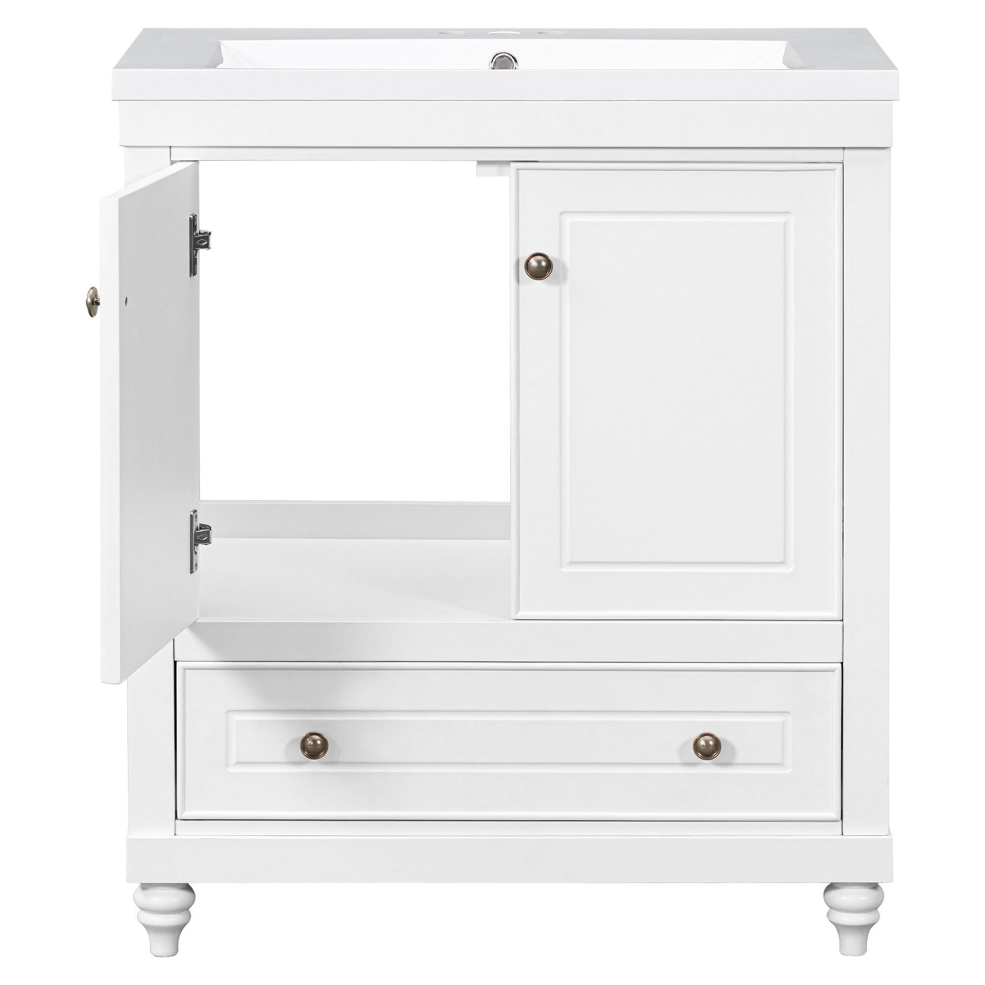 30" Bathroom Vanity with Sink; Combo; Cabinet with Doors and Drawer; Solid Frame and MDF Board; White - Divine Heart L.A.