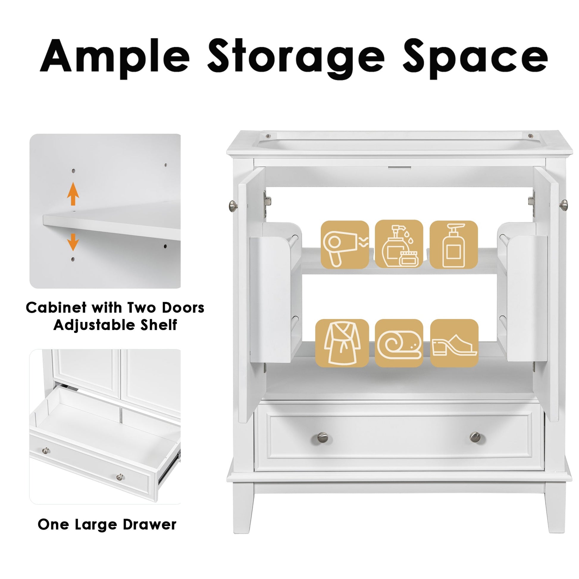 30\\\" Bathroom Vanity with Sink Combo, Multi-functional Bathroom Cabinet with Doors and Drawer, Solid Frame and MDF Board - Divine Heart L.A.