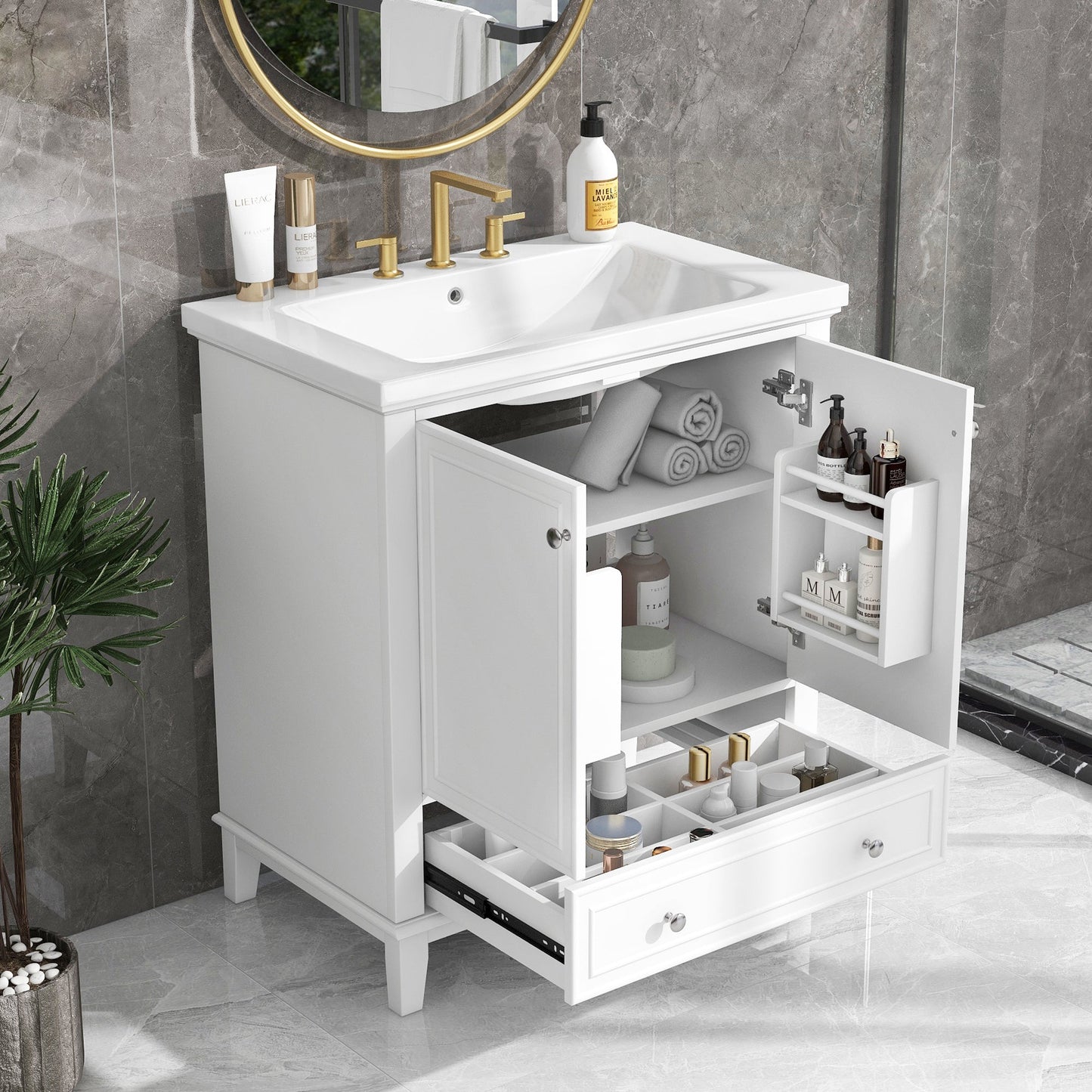 30\\\" Bathroom Vanity with Sink Combo, Multi-functional Bathroom Cabinet with Doors and Drawer, Solid Frame and MDF Board - Divine Heart L.A.