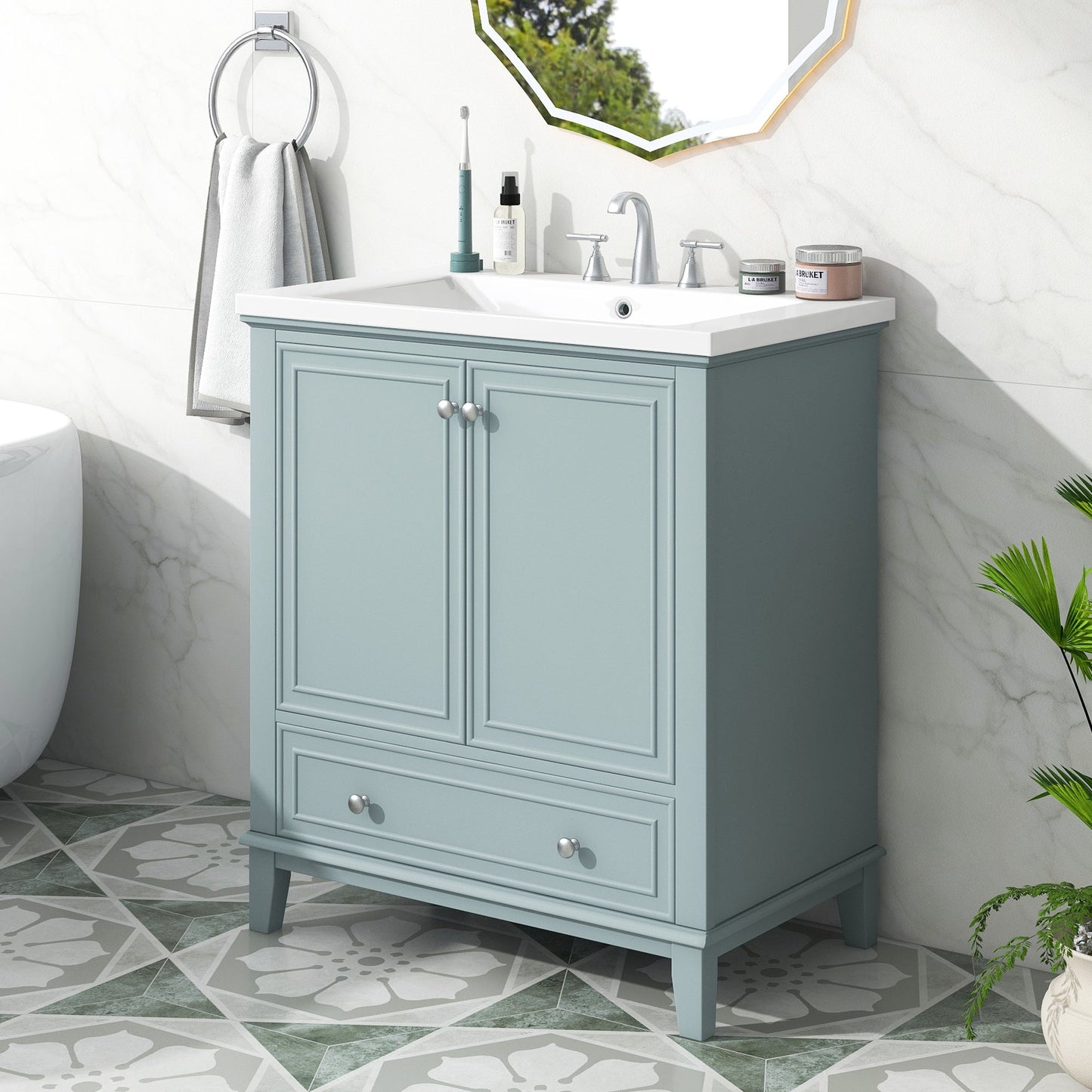 30\\\" Bathroom Vanity with Sink Combo, Multi-functional Bathroom Cabinet with Doors and Drawer, Solid Frame and MDF Board - Divine Heart L.A.