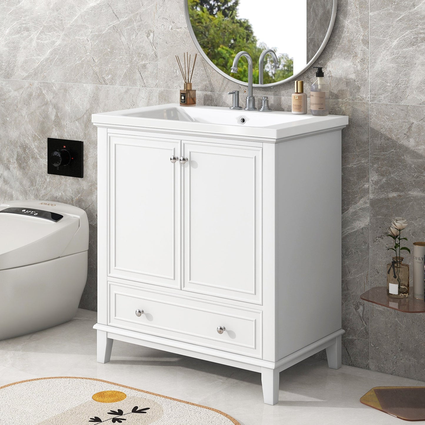 30\\\" Bathroom Vanity with Sink Combo, Multi-functional Bathroom Cabinet with Doors and Drawer, Solid Frame and MDF Board - Divine Heart L.A.