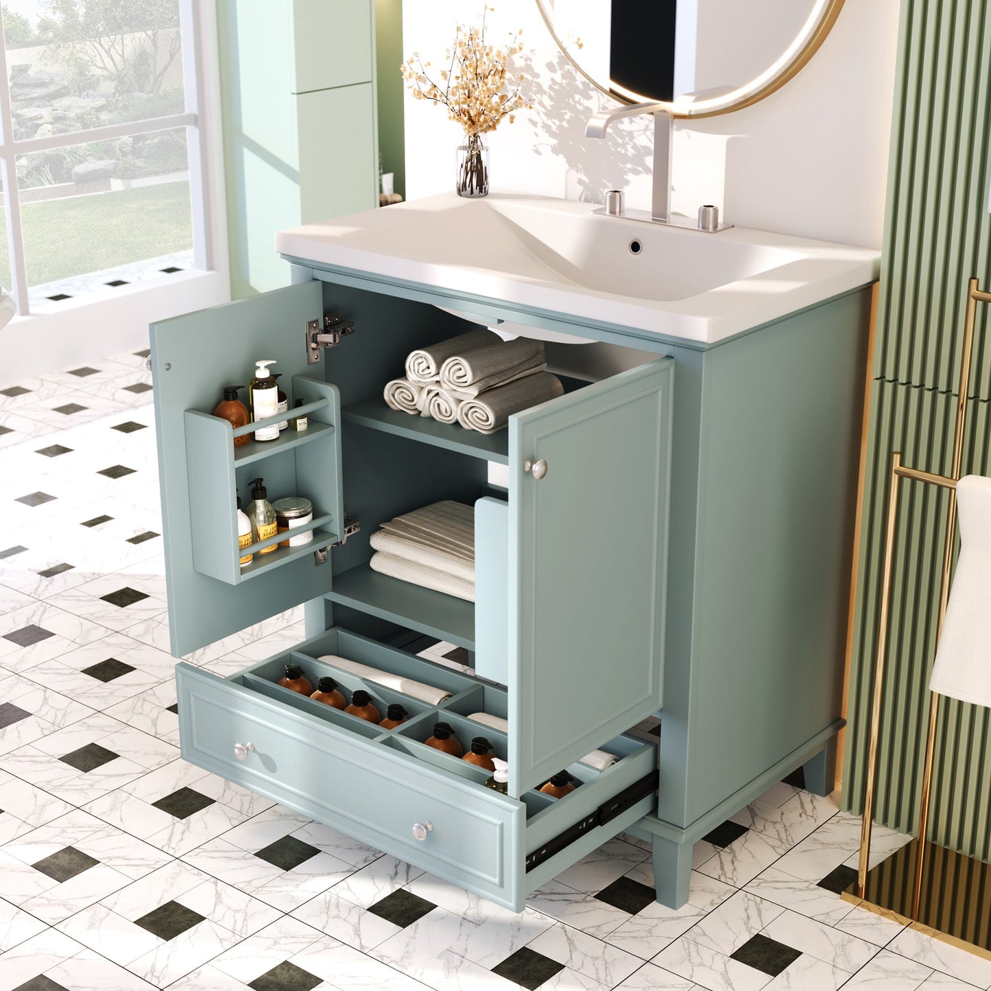 30\\\" Bathroom Vanity with Sink Combo, Multi-functional Bathroom Cabinet with Doors and Drawer, Solid Frame and MDF Board - Divine Heart L.A.