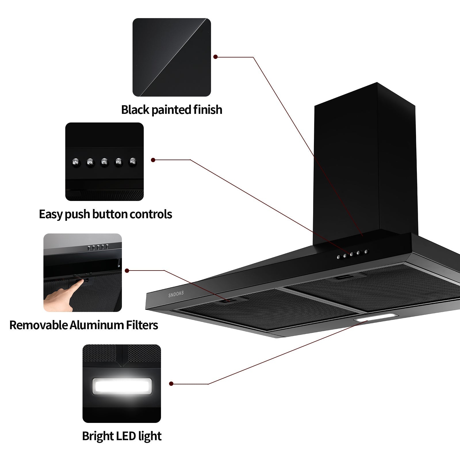 30 inch Wall Mount Range Hood Kitchen Exhaust Stove Vent 350CFM Mechanical Control - Divine Heart L.A.