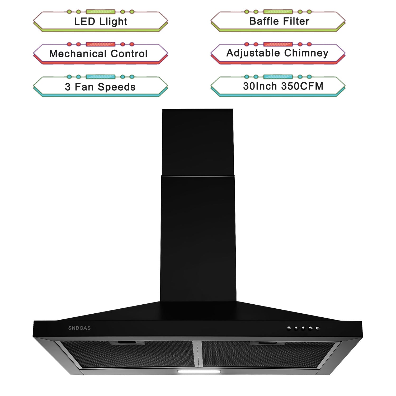 30 inch Wall Mount Range Hood Kitchen Exhaust Stove Vent 350CFM Mechanical Control - Divine Heart L.A.