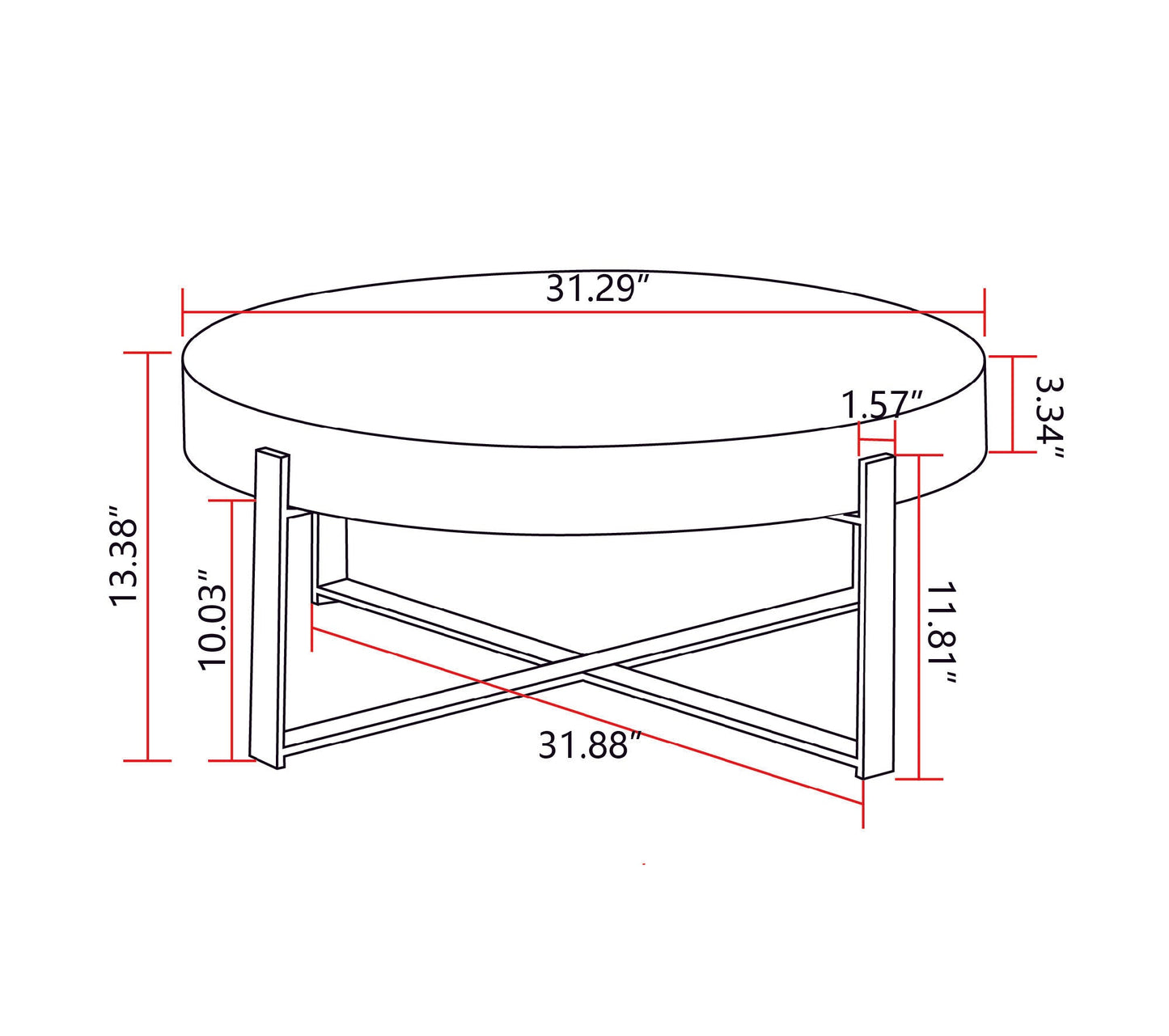 31.29"Modern Retro Splicing Round Coffee Table, Fir Wood Table Top with Black Cross Legs Base(Same SKU:W75770652) - Divine Heart L.A.