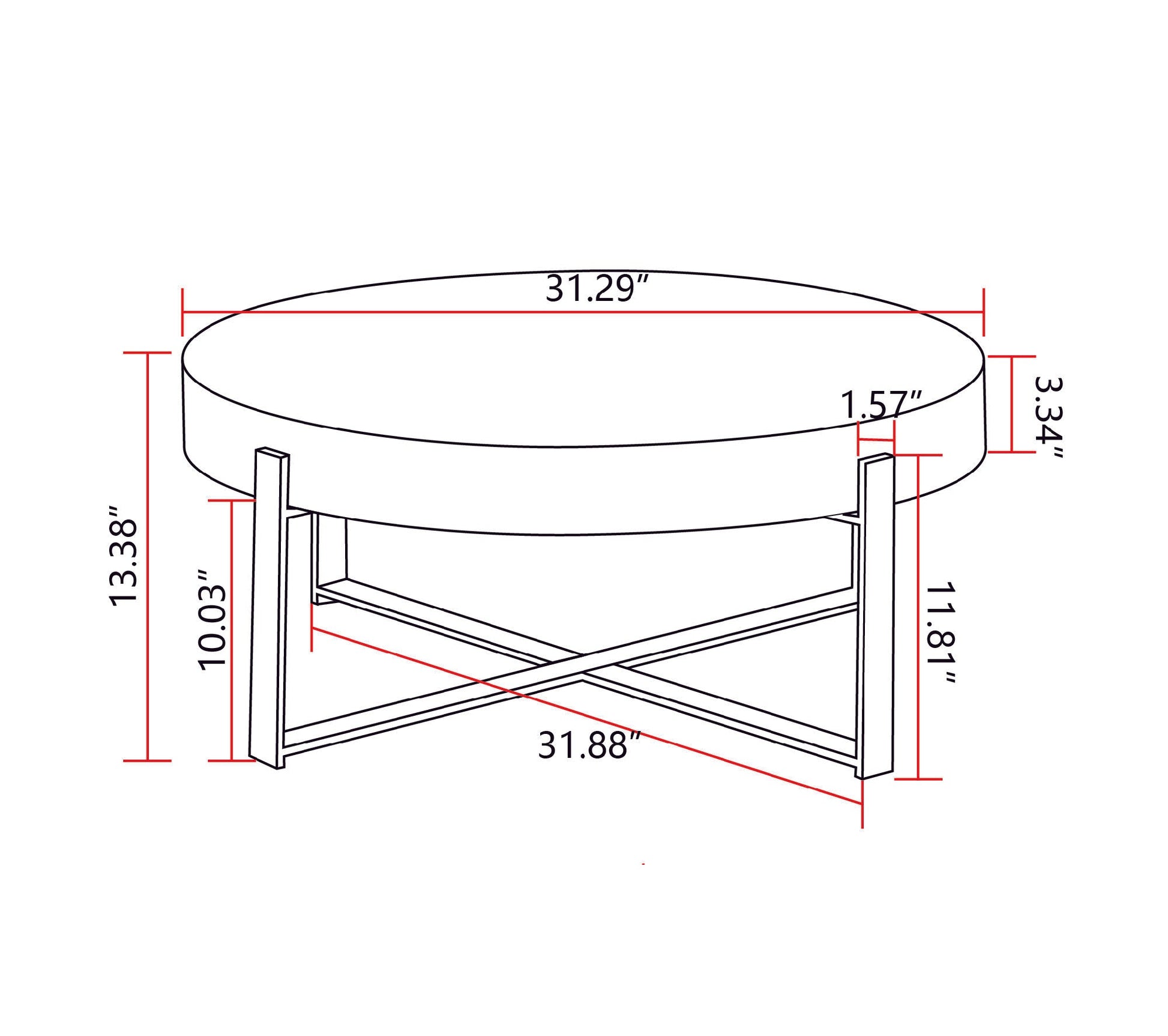 31.29"Modern Retro Splicing Round Coffee Table, Fir Wood Table Top with Black Cross Legs Base(Same SKU:W75770652) - Divine Heart L.A.