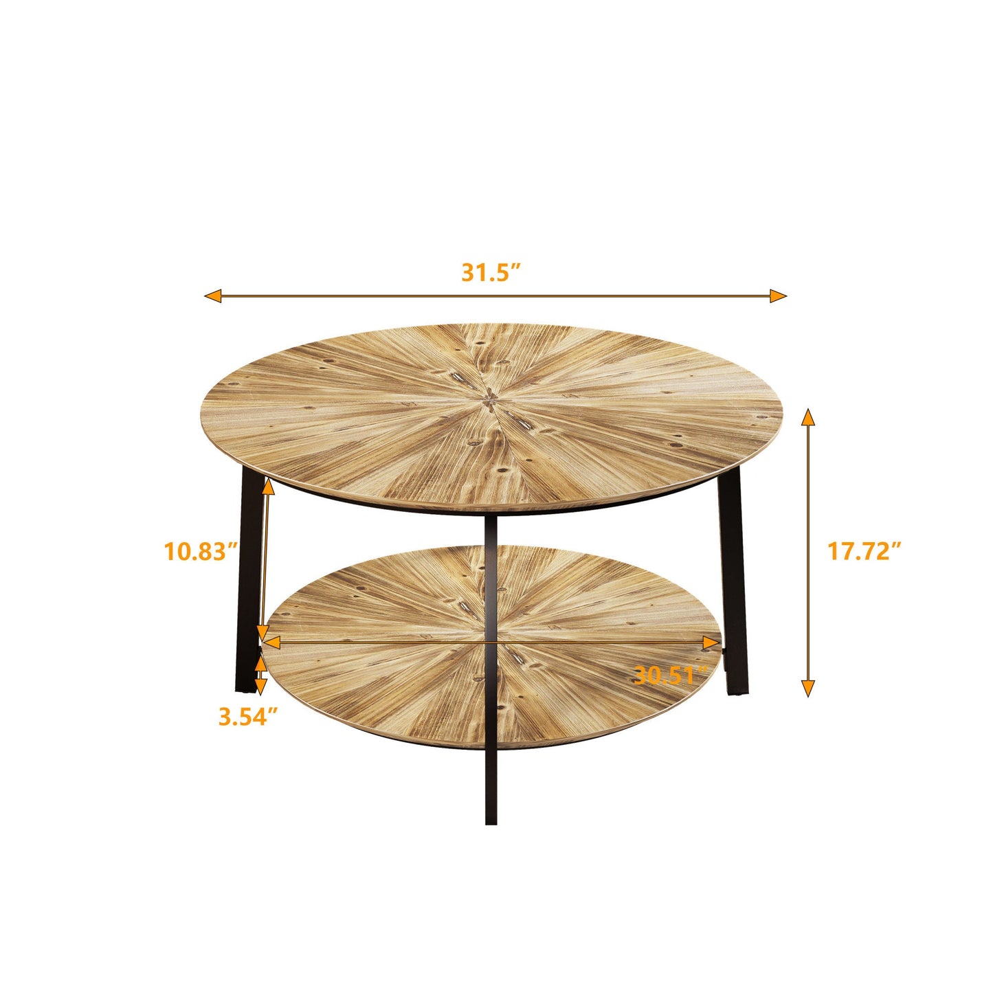 31.5 "Round Coffee Table,Stand Wooden Double Layer Coffee Table with Open Storage Space and Metal Table Legs for Living Room,Bedroom - Divine Heart L.A.