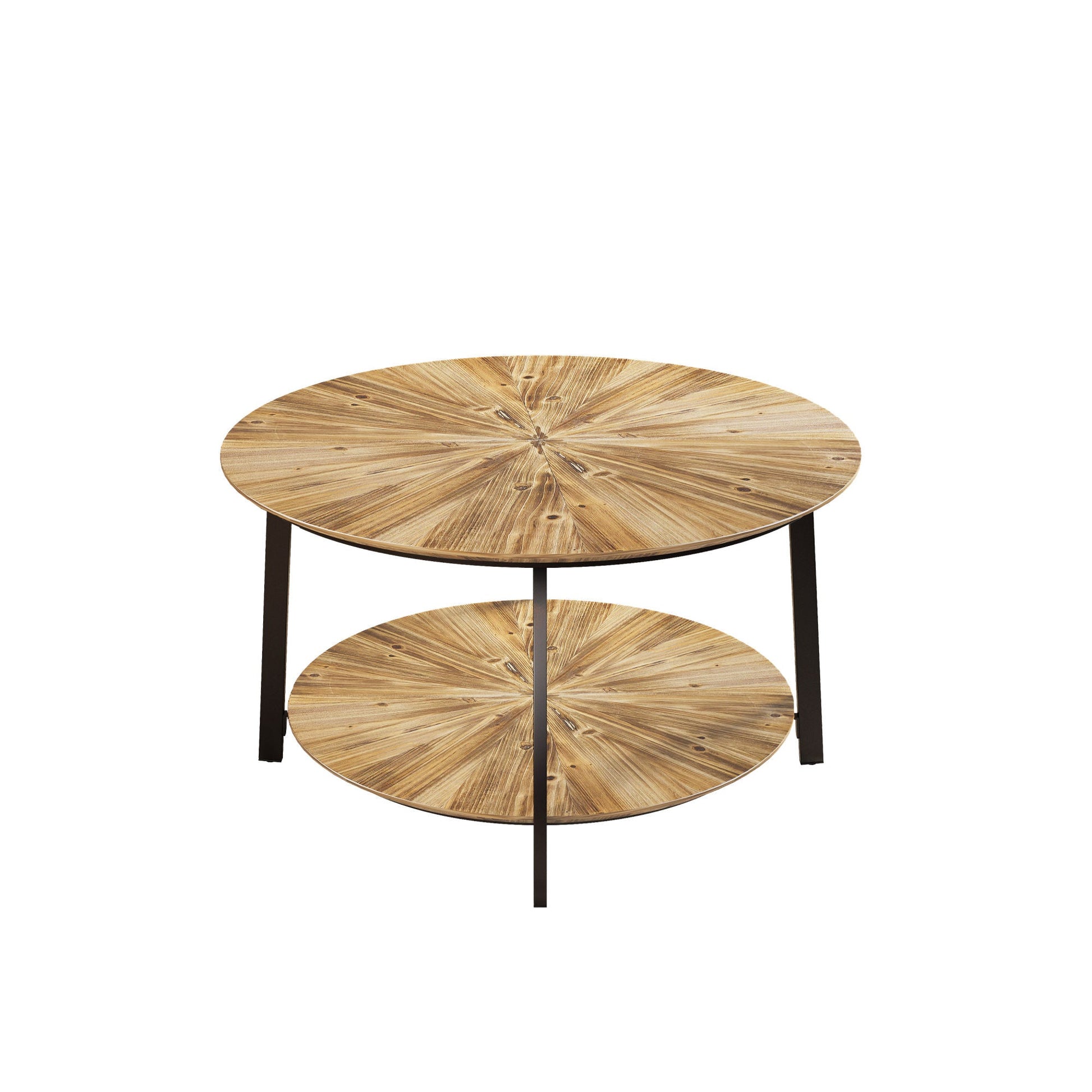 31.5 "Round Coffee Table,Stand Wooden Double Layer Coffee Table with Open Storage Space and Metal Table Legs for Living Room,Bedroom - Divine Heart L.A.