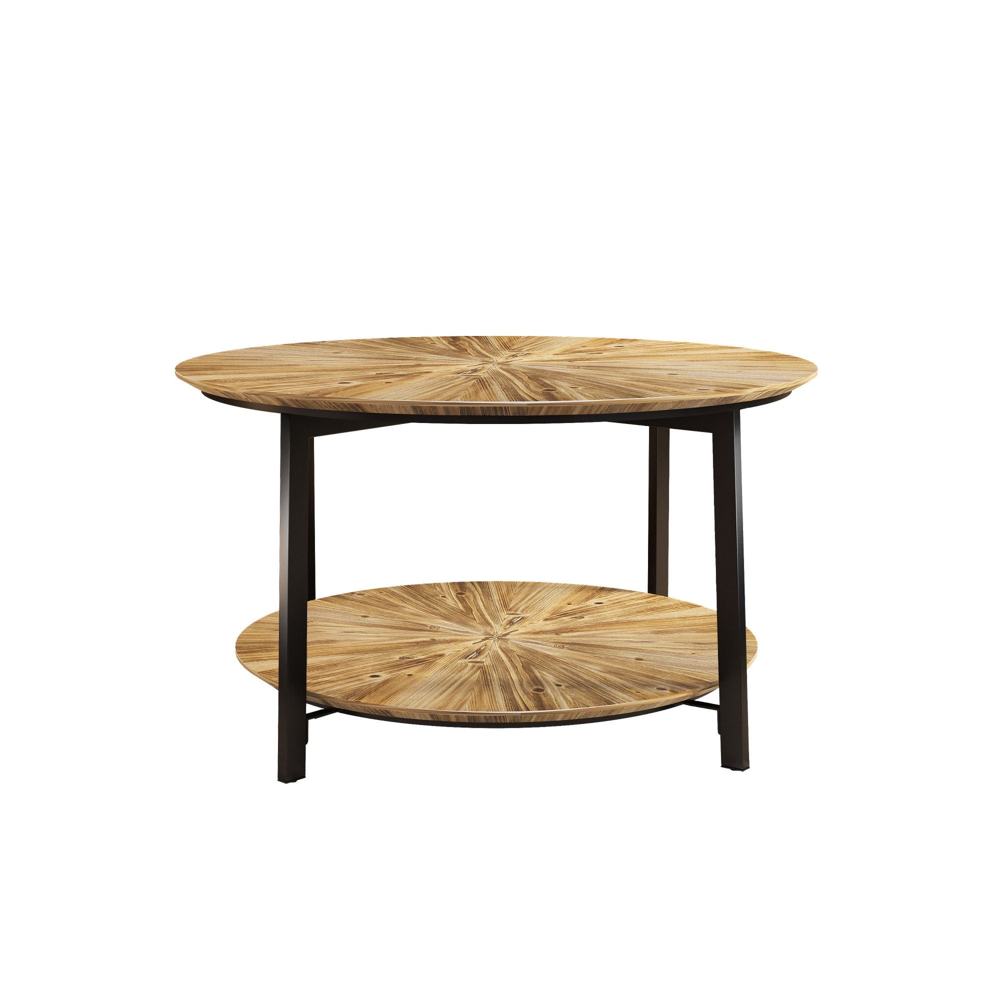 31.5 "Round Coffee Table,Stand Wooden Double Layer Coffee Table with Open Storage Space and Metal Table Legs for Living Room,Bedroom - Divine Heart L.A.