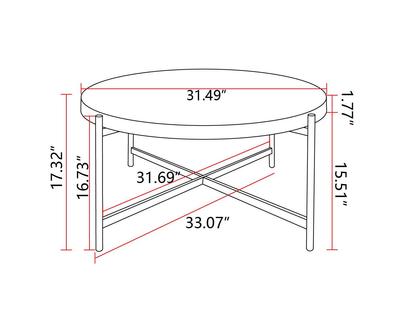 33"Modern Thread Design Round Coffee Table with Cross Legs Metal Base - Divine Heart L.A.