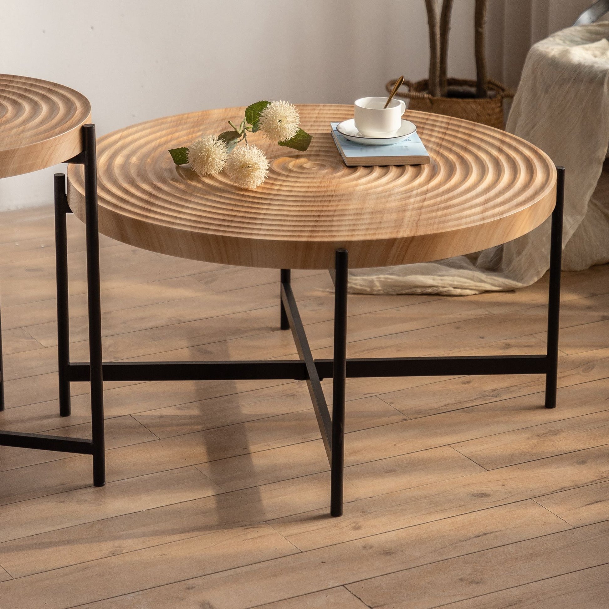 33"Modern Thread Design Round Coffee Table with Cross Legs Metal Base - Divine Heart L.A.