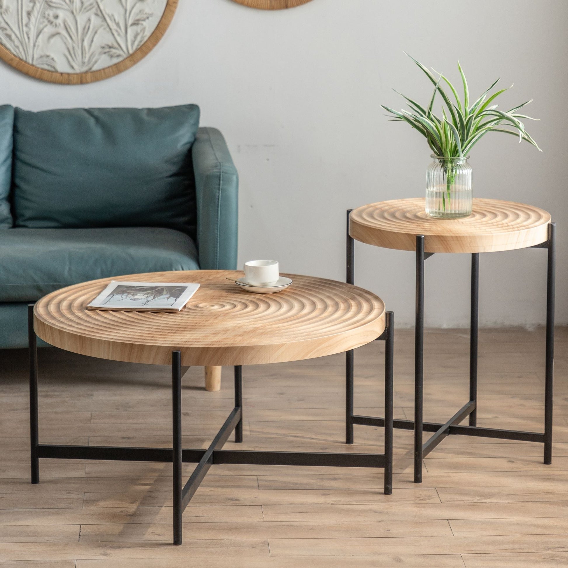 33"Modern Thread Design Round Coffee Table with Cross Legs Metal Base - Divine Heart L.A.