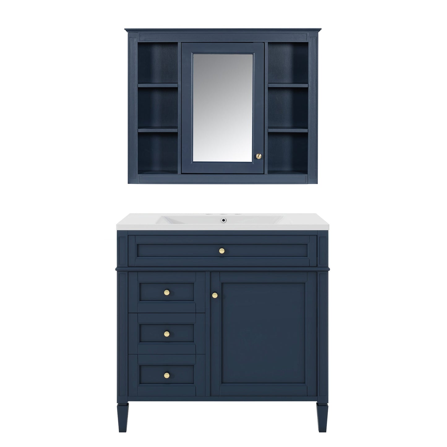 36'' Bathroom Vanity with Medicine Cabinet, Royal Blue Mirror Cabinet, Modern Bathroom Storage Cabinet with 2 Soft Closing Doors and 4 Drawers, Single Sink Bathroom Vanity - Divine Heart L.A.