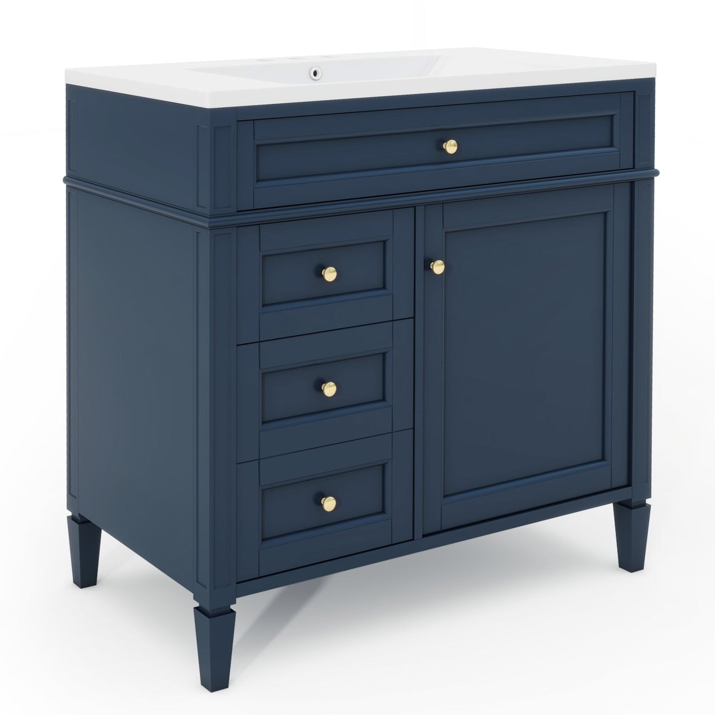 36'' Bathroom Vanity with Medicine Cabinet, Royal Blue Mirror Cabinet, Modern Bathroom Storage Cabinet with 2 Soft Closing Doors and 4 Drawers, Single Sink Bathroom Vanity - Divine Heart L.A.