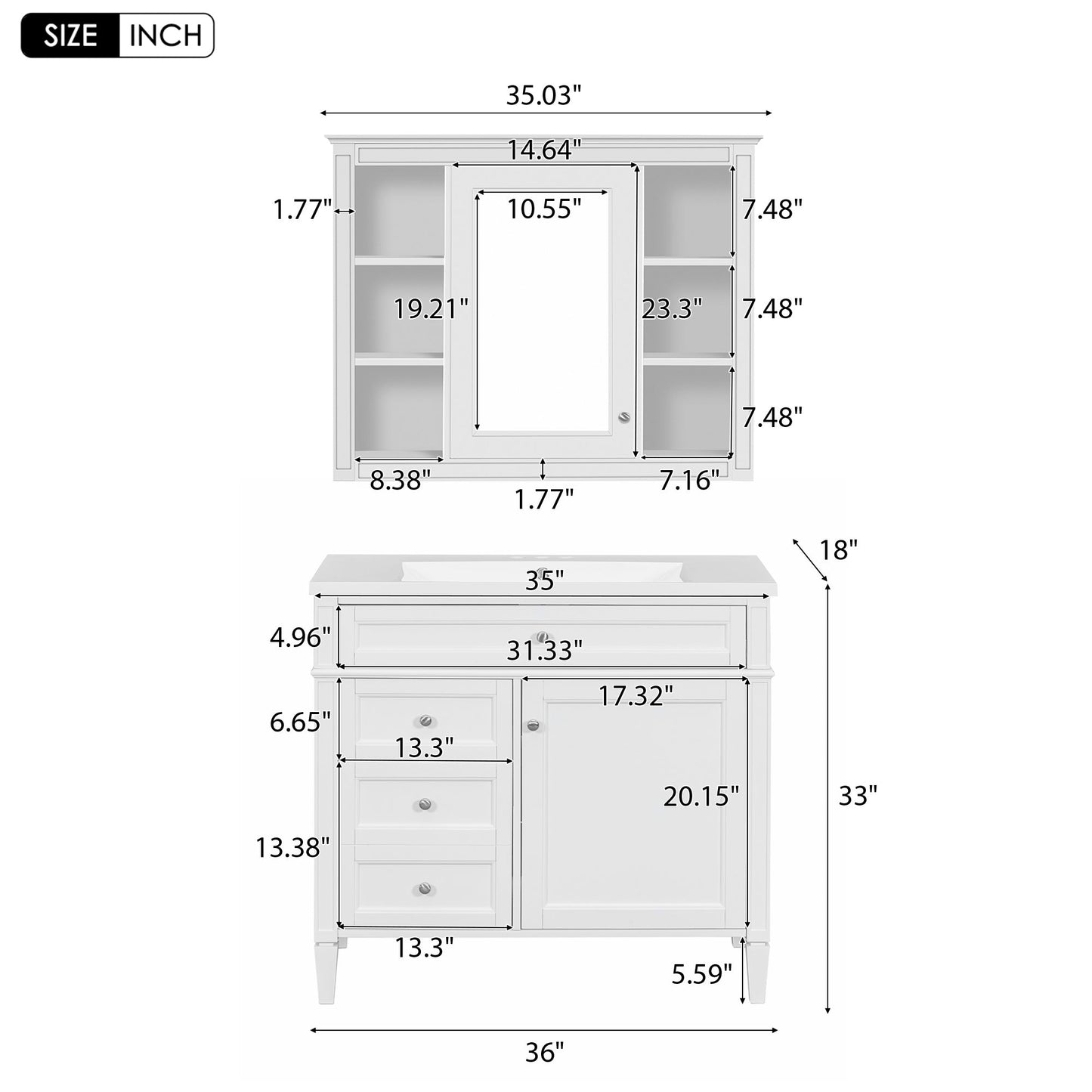 36'' Bathroom Vanity with Medicine Cabinet, Royal Blue Mirror Cabinet, Modern Bathroom Storage Cabinet with 2 Soft Closing Doors and 4 Drawers, Single Sink Bathroom Vanity - Divine Heart L.A.