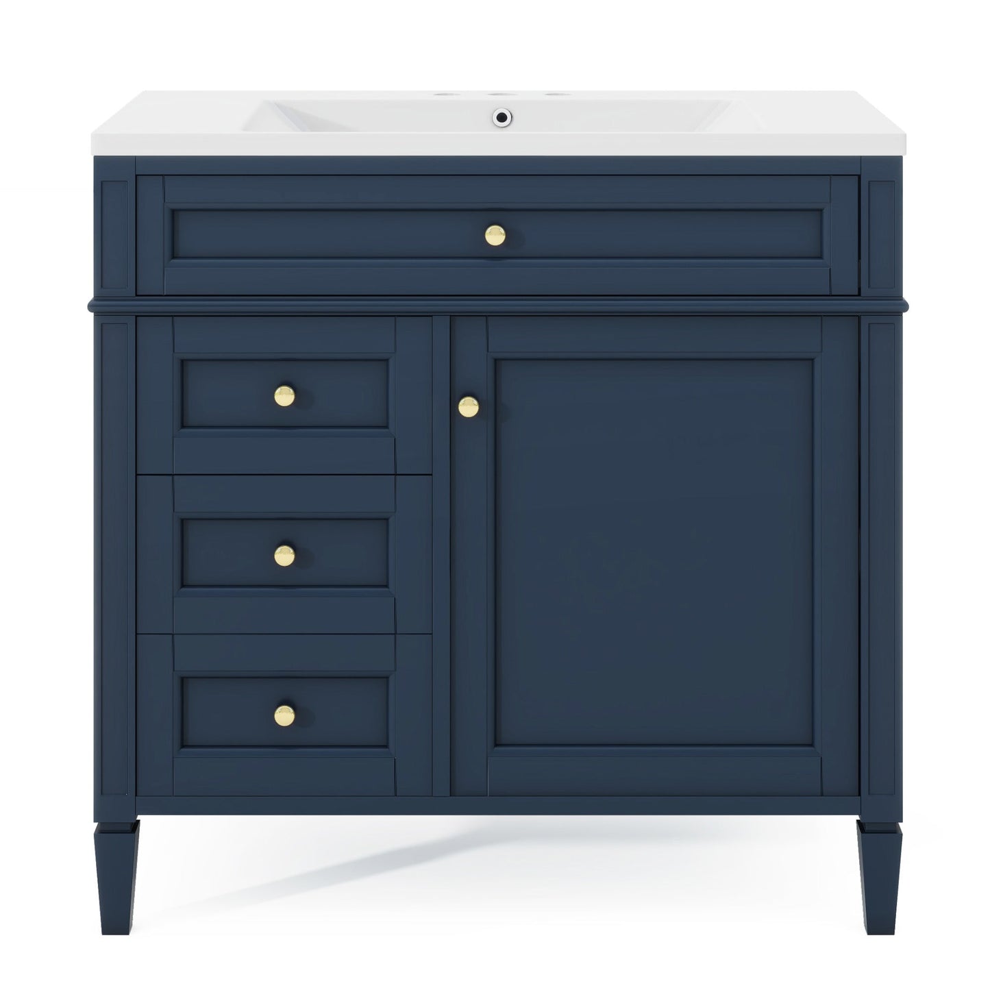 36'' Bathroom Vanity with Medicine Cabinet, Royal Blue Mirror Cabinet, Modern Bathroom Storage Cabinet with 2 Soft Closing Doors and 4 Drawers, Single Sink Bathroom Vanity - Divine Heart L.A.