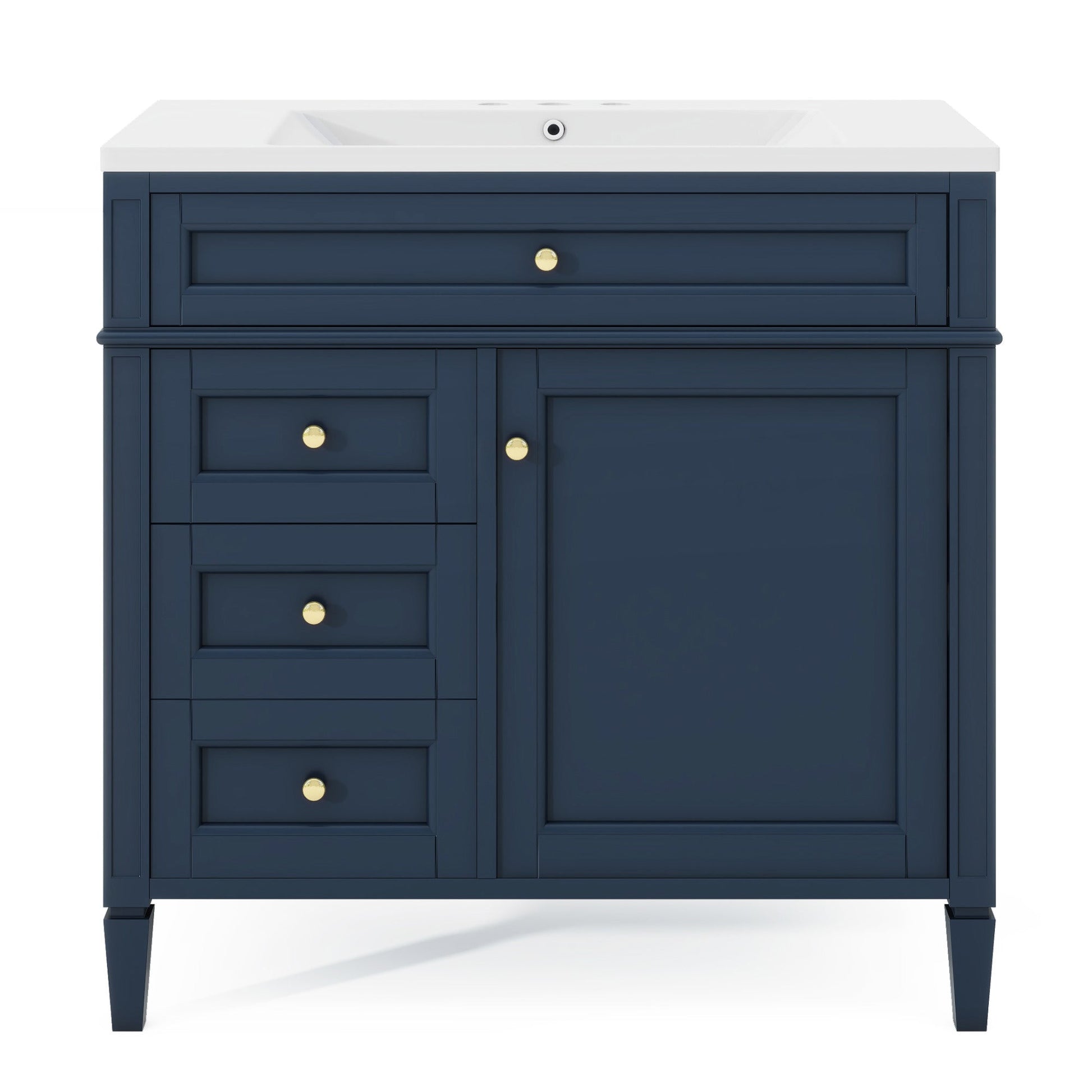 36'' Bathroom Vanity with Medicine Cabinet, Royal Blue Mirror Cabinet, Modern Bathroom Storage Cabinet with 2 Soft Closing Doors and 4 Drawers, Single Sink Bathroom Vanity - Divine Heart L.A.