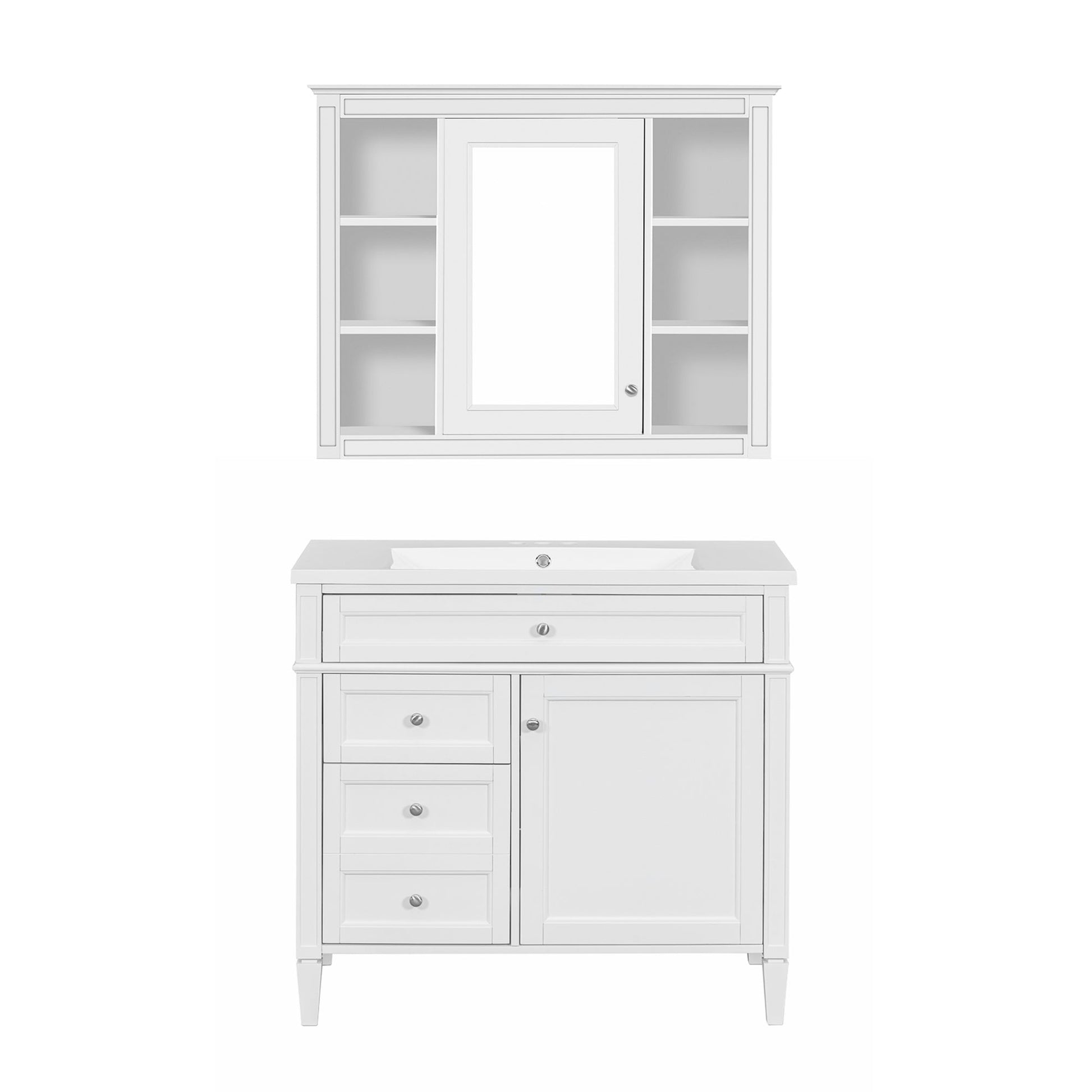 36'' Bathroom Vanity with Medicine Cabinet, Royal Blue Mirror Cabinet, Modern Bathroom Storage Cabinet with 2 Soft Closing Doors and 4 Drawers, Single Sink Bathroom Vanity - Divine Heart L.A.