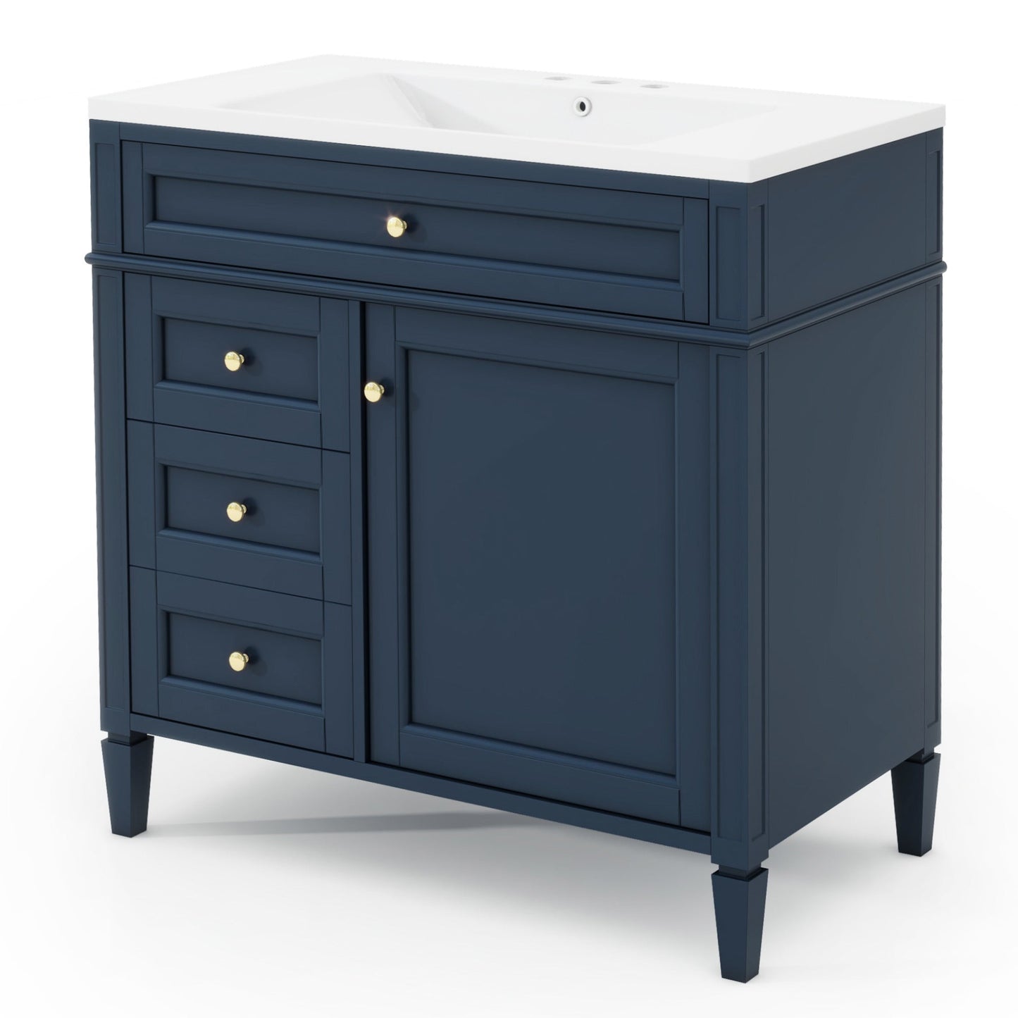 36'' Bathroom Vanity with Medicine Cabinet, Royal Blue Mirror Cabinet, Modern Bathroom Storage Cabinet with 2 Soft Closing Doors and 4 Drawers, Single Sink Bathroom Vanity - Divine Heart L.A.