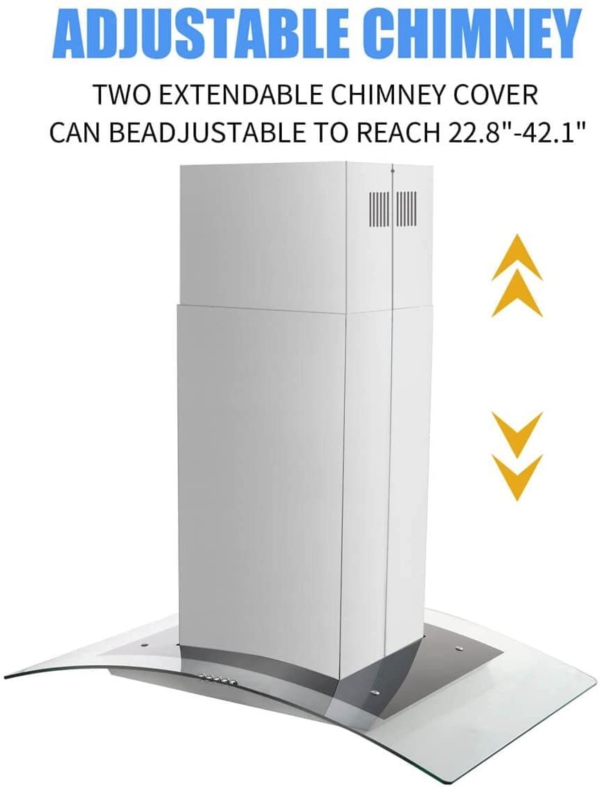 36 inch Stainless Steel Island Mount Range Hood 900CFM Tempered Glass w/LED Lights - Divine Heart L.A.