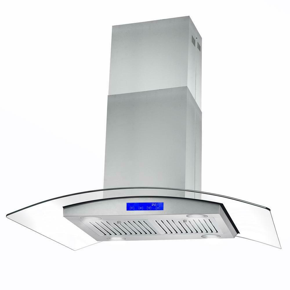 36 inch Stainless Steel Island Mount Range Hood 900CFM Tempered Glass w/LED Lights - Divine Heart L.A.