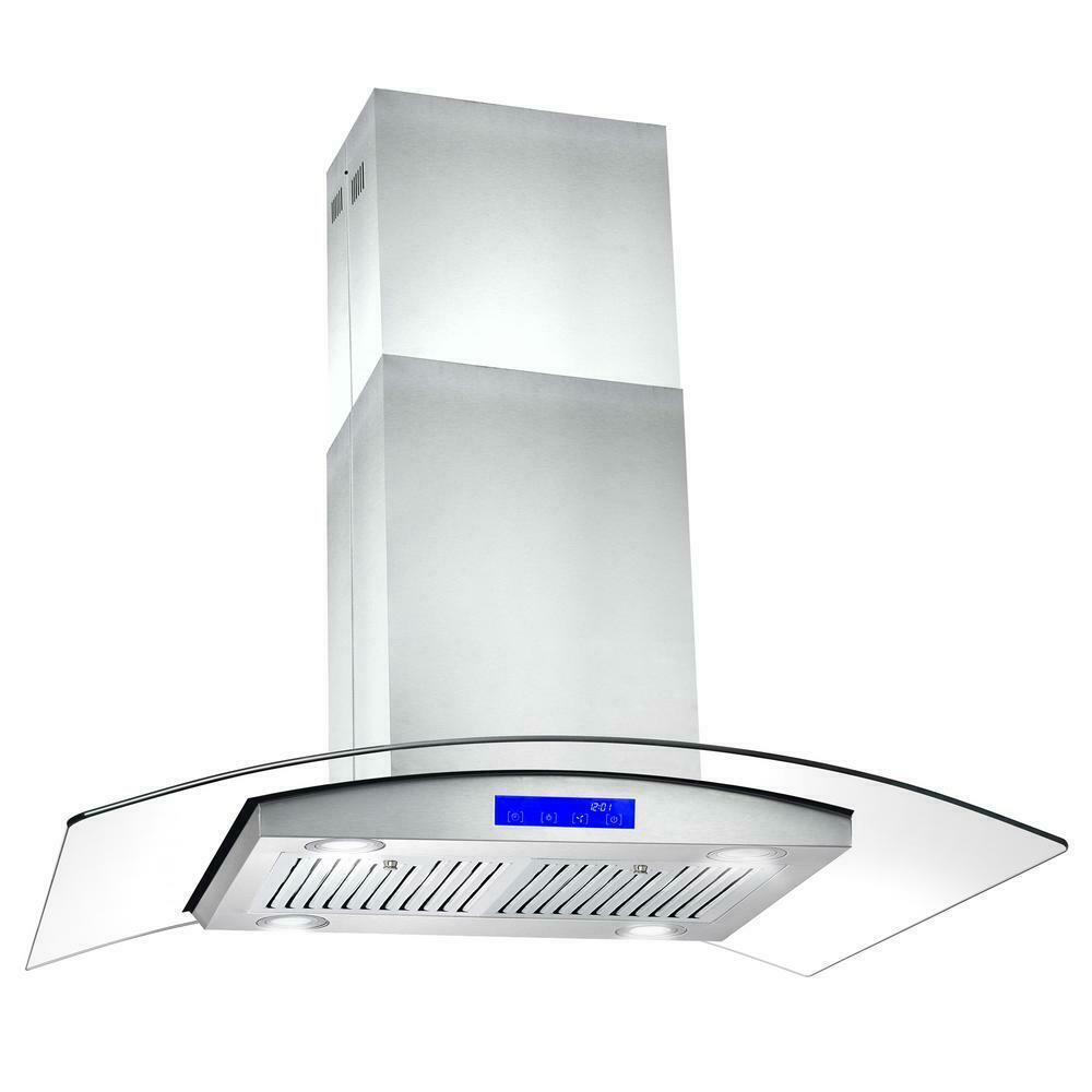 36 inch Stainless Steel Island Mount Range Hood 900CFM Tempered Glass w/LED Lights - Divine Heart L.A.