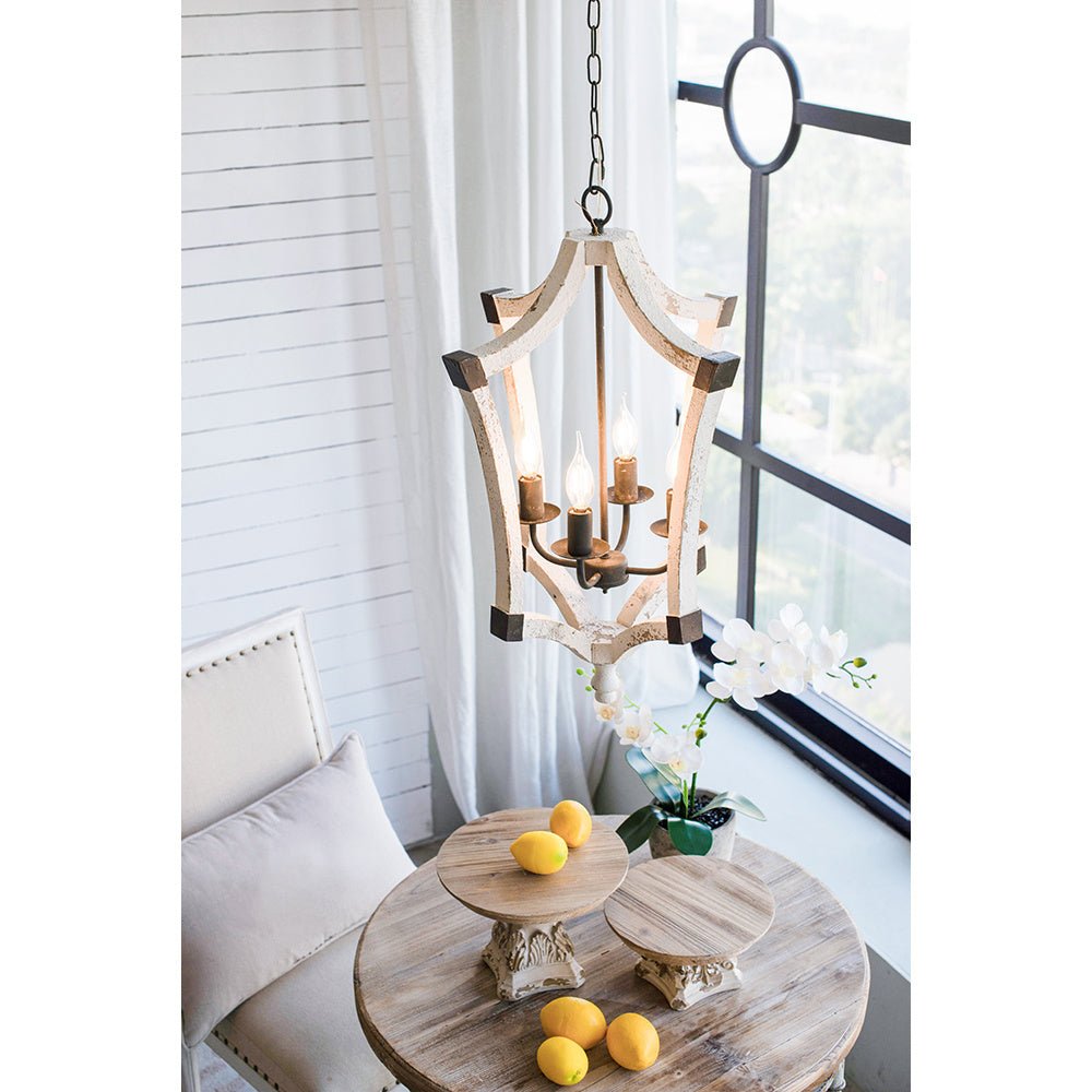 4 - Light Wood Chandelier, Hanging Light Fixture with Adjustable Chain for Kitchen Dining Room Foyer Entryway, Bulb Not Included - Divine Heart L.A.