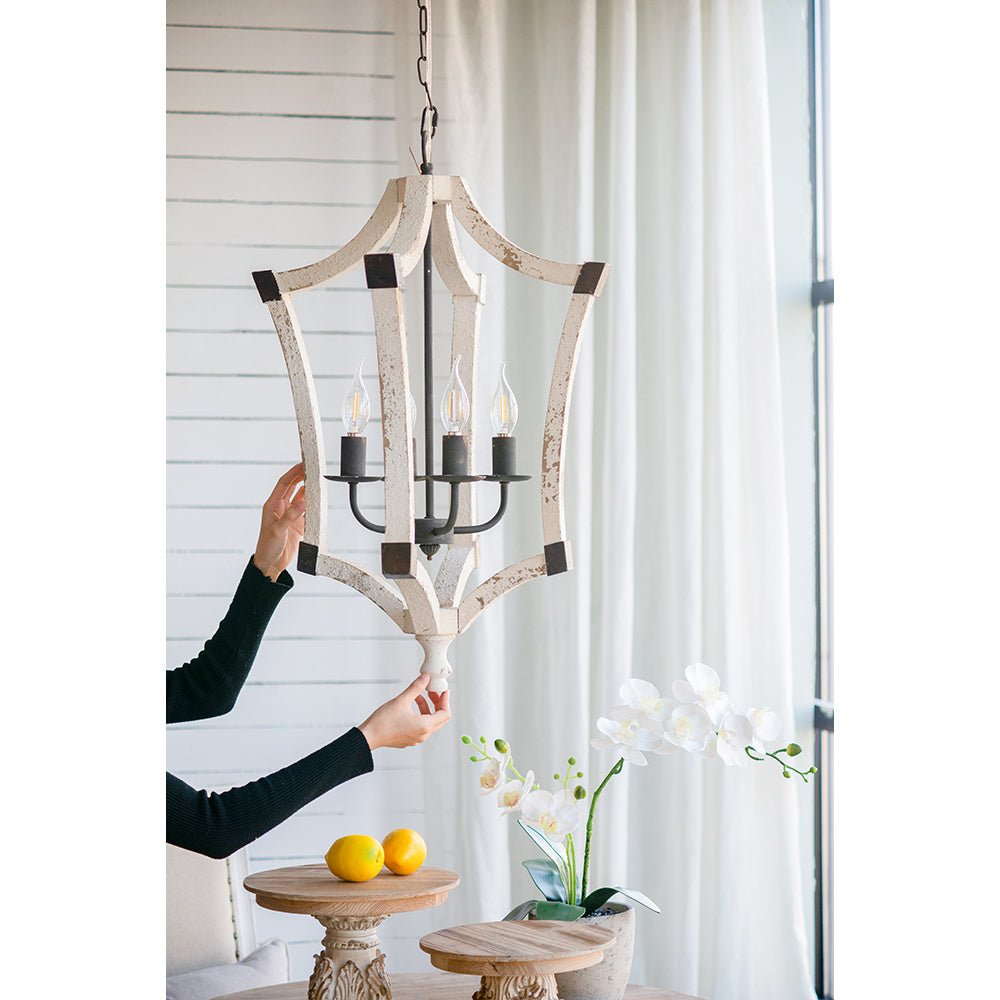 4 - Light Wood Chandelier, Hanging Light Fixture with Adjustable Chain for Kitchen Dining Room Foyer Entryway, Bulb Not Included - Divine Heart L.A.