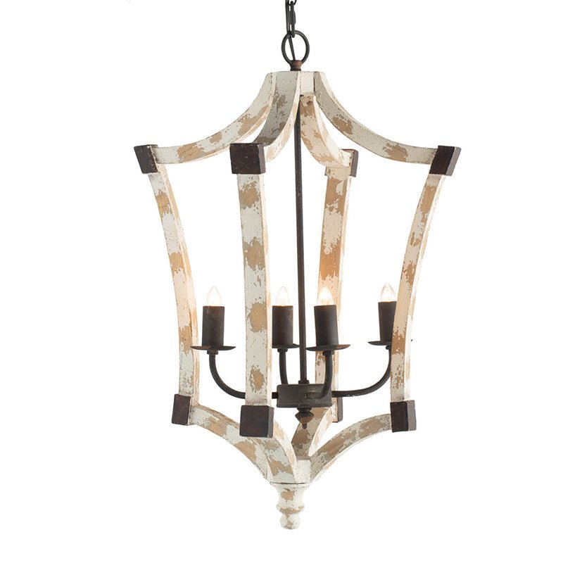 4 - Light Wood Chandelier, Hanging Light Fixture with Adjustable Chain for Kitchen Dining Room Foyer Entryway, Bulb Not Included - Divine Heart L.A.