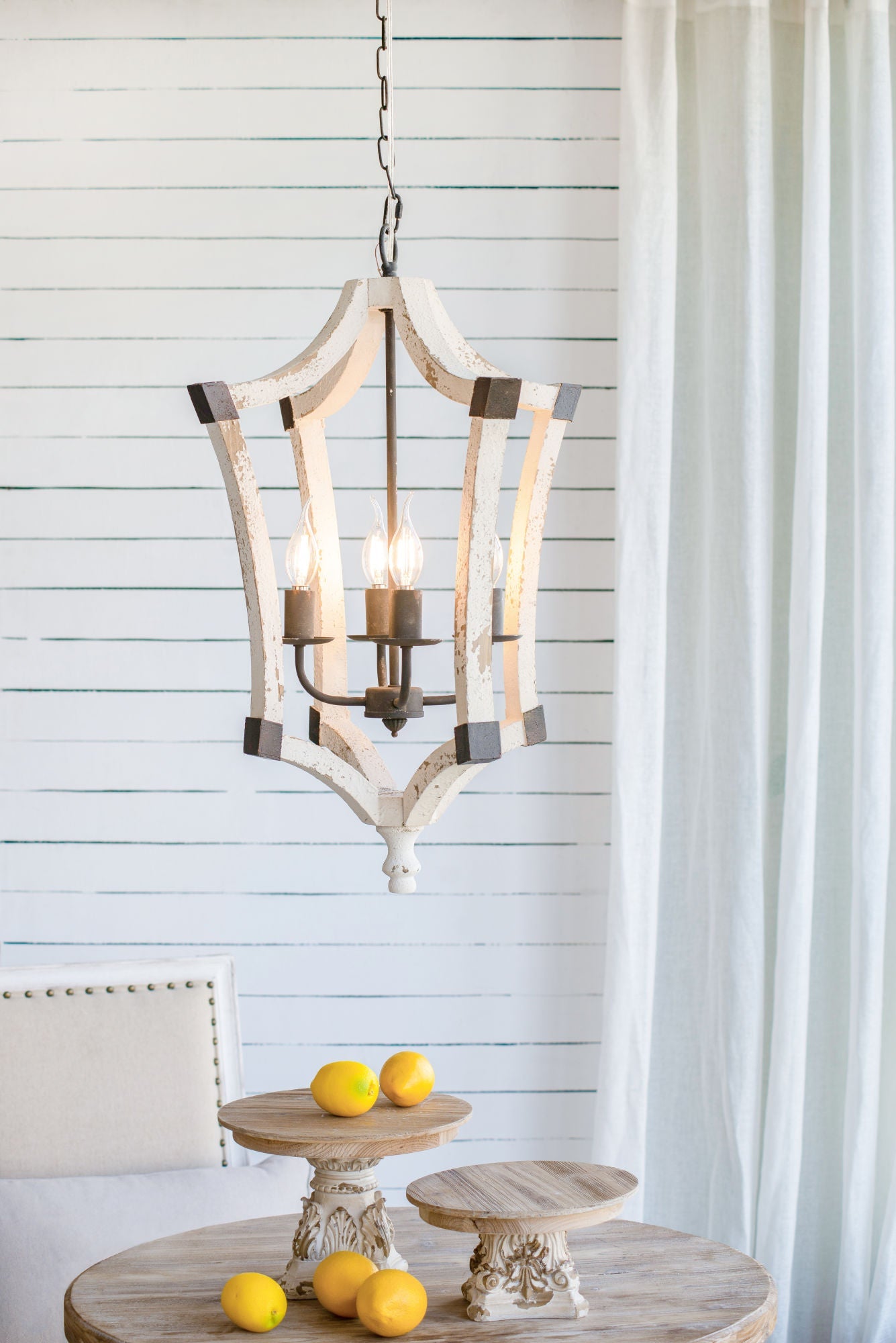 4 - Light Wood Chandelier, Hanging Light Fixture with Adjustable Chain for Kitchen Dining Room Foyer Entryway, Bulb Not Included - Divine Heart L.A.