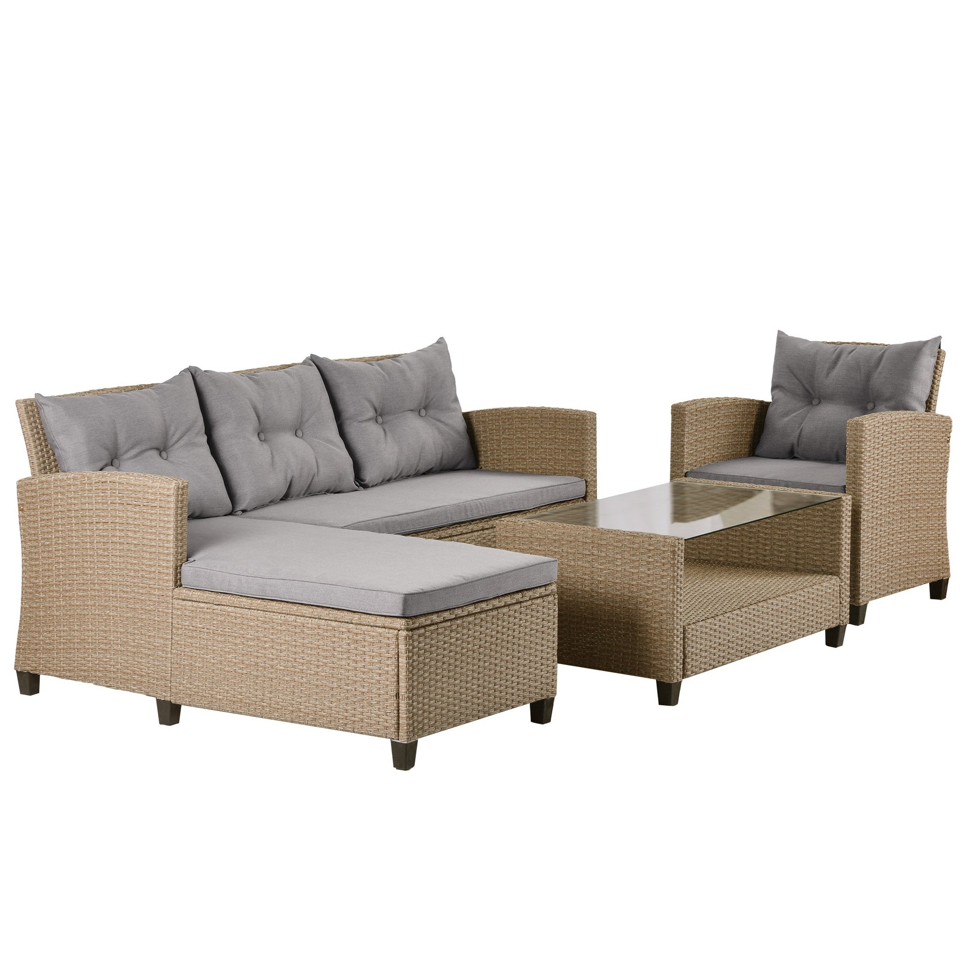 4 Piece Conversation Set Wicker Ratten Sectional Sofa with Seat Cushions - Divine Heart L.A.