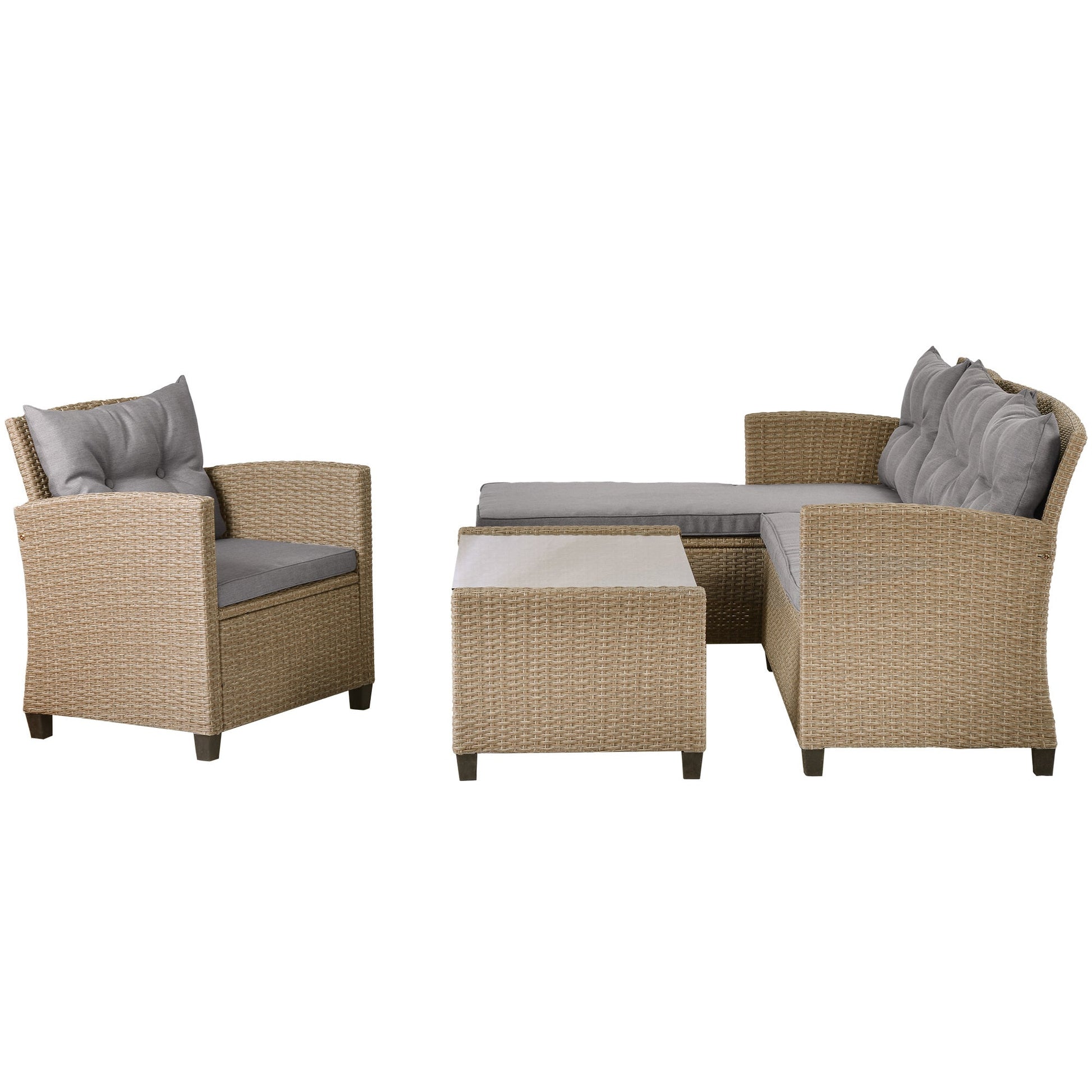 4 Piece Conversation Set Wicker Ratten Sectional Sofa with Seat Cushions - Divine Heart L.A.