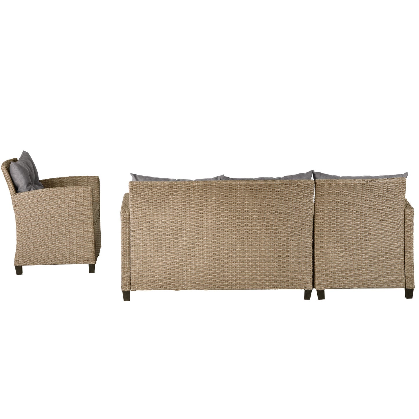 4 Piece Conversation Set Wicker Ratten Sectional Sofa with Seat Cushions - Divine Heart L.A.