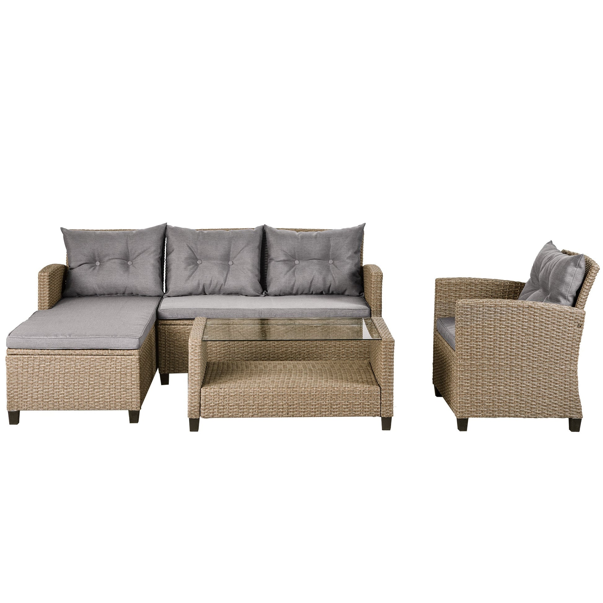 4 Piece Conversation Set Wicker Ratten Sectional Sofa with Seat Cushions - Divine Heart L.A.