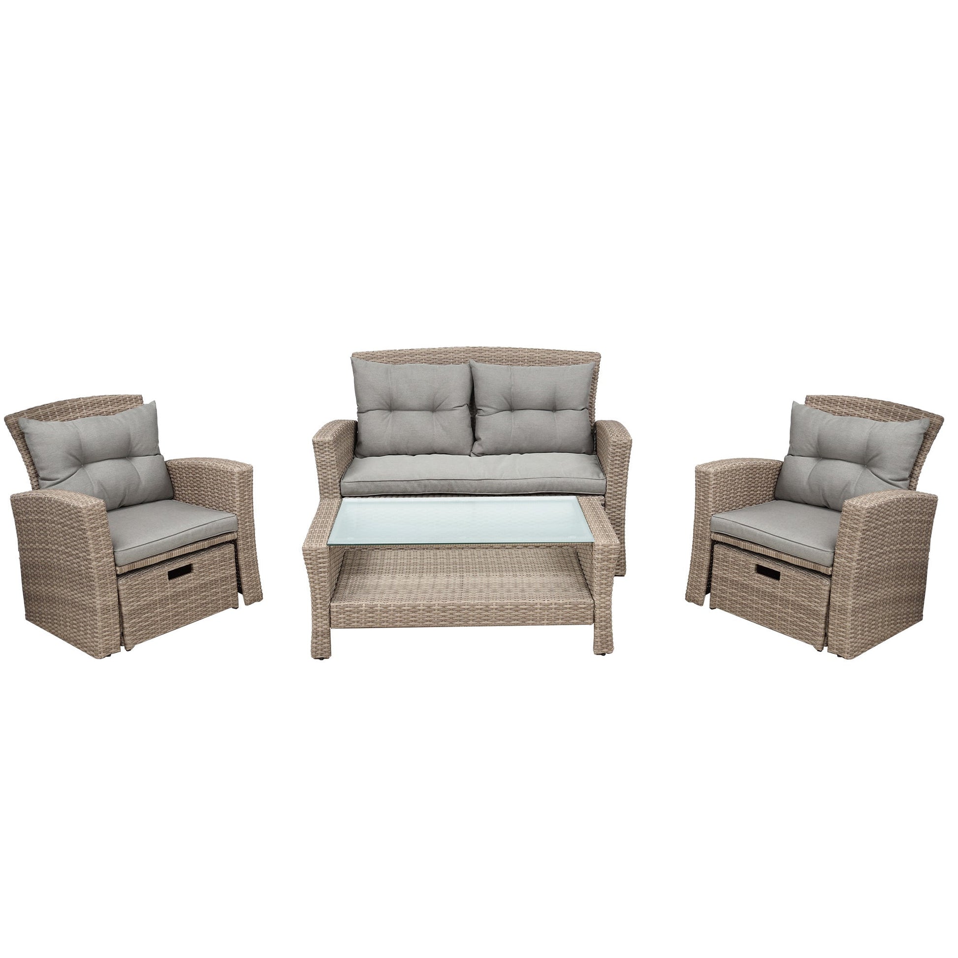 4 Piece Outdoor Conversation Set All Weather Wicker Sectional Sofa with Ottoman and Cushions - Divine Heart L.A.