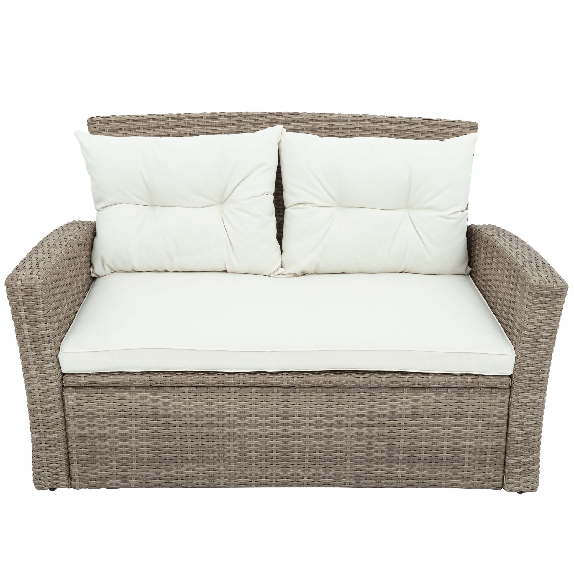 4 Piece Outdoor Conversation Set All Weather Wicker Sectional Sofa with Ottoman and Cushions - Divine Heart L.A.