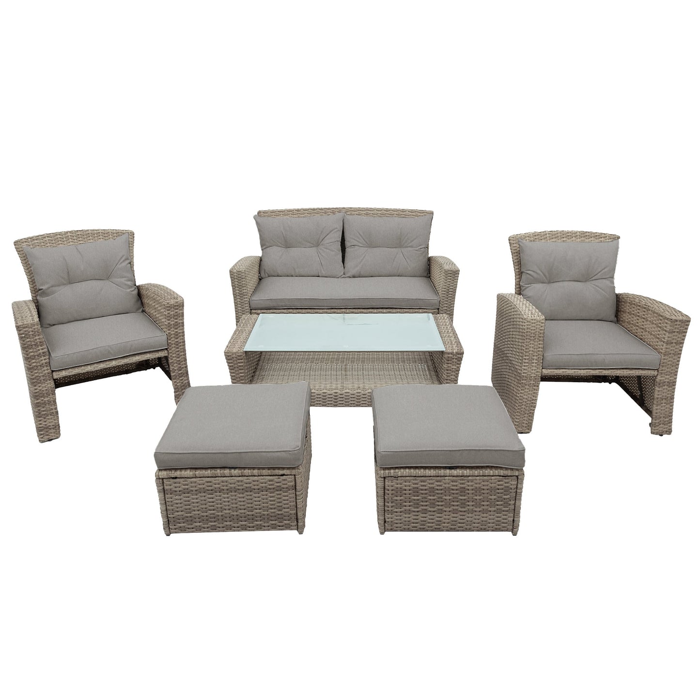 4 Piece Outdoor Conversation Set All Weather Wicker Sectional Sofa with Ottoman and Cushions - Divine Heart L.A.