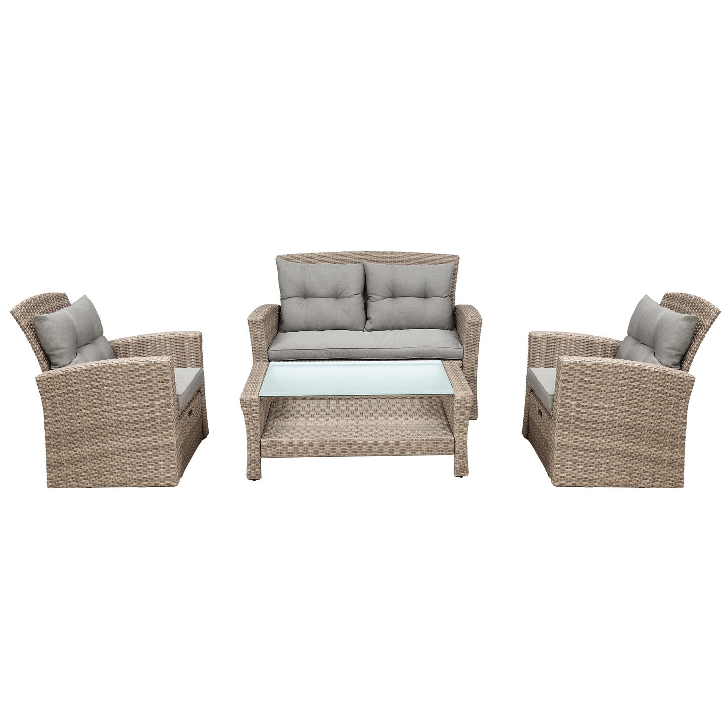 4 Piece Outdoor Conversation Set All Weather Wicker Sectional Sofa with Ottoman and Cushions - Divine Heart L.A.