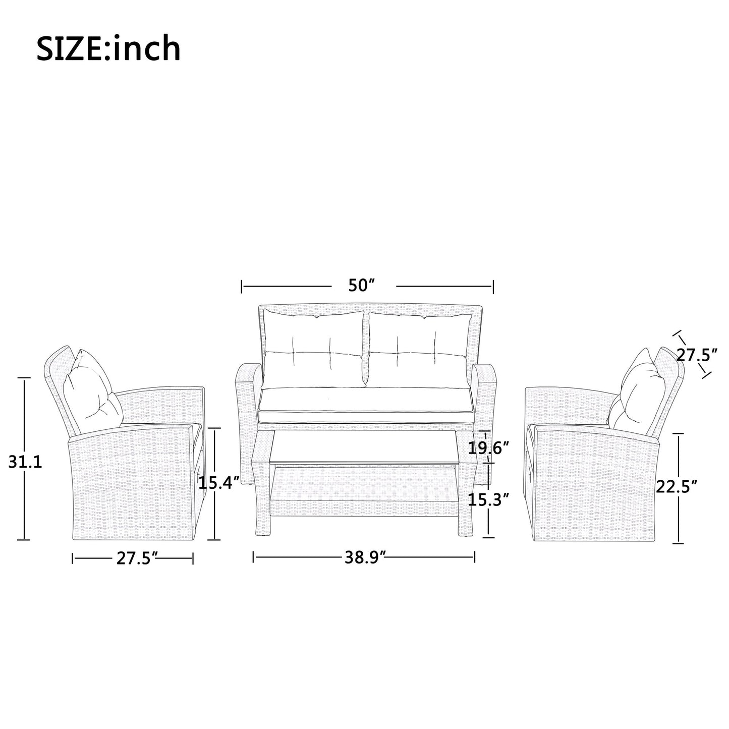 4 Piece Outdoor Conversation Set All Weather Wicker Sectional Sofa with Ottoman and Cushions - Divine Heart L.A.