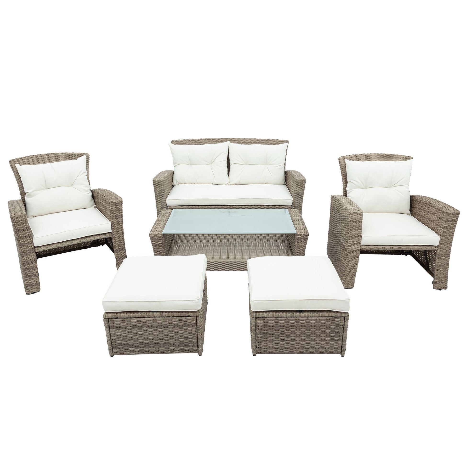 4 Piece Outdoor Conversation Set All Weather Wicker Sectional Sofa with Ottoman and Cushions - Divine Heart L.A.