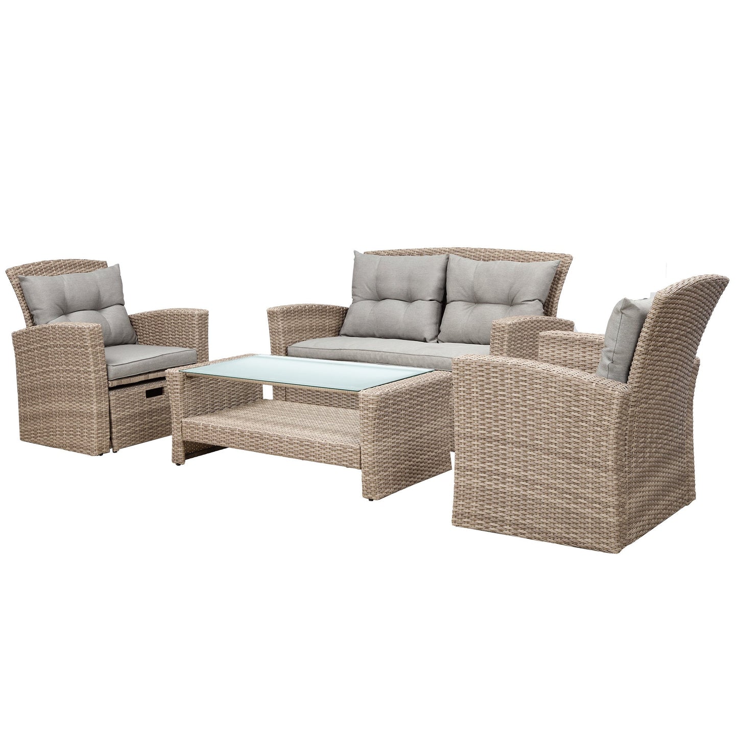 4 Piece Outdoor Conversation Set All Weather Wicker Sectional Sofa with Ottoman and Cushions - Divine Heart L.A.