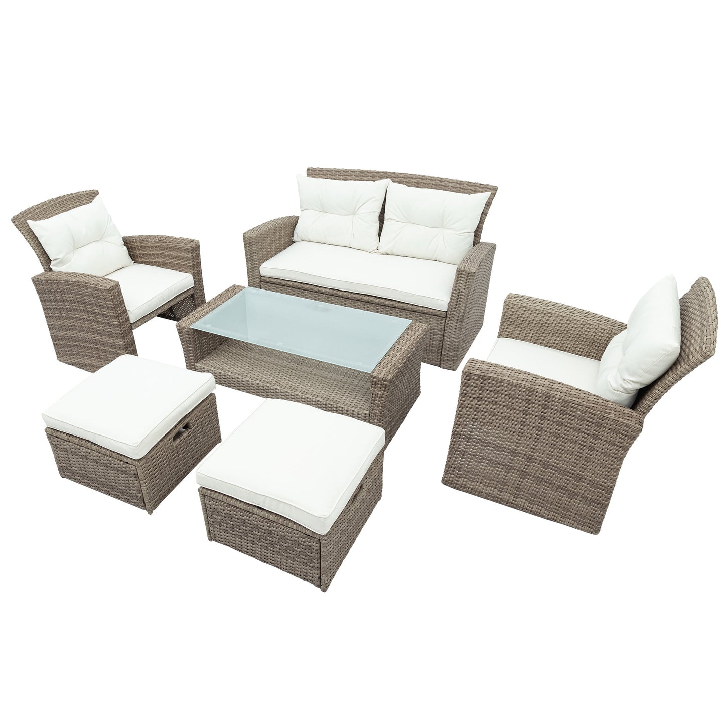 4 Piece Outdoor Conversation Set All Weather Wicker Sectional Sofa with Ottoman and Cushions - Divine Heart L.A.