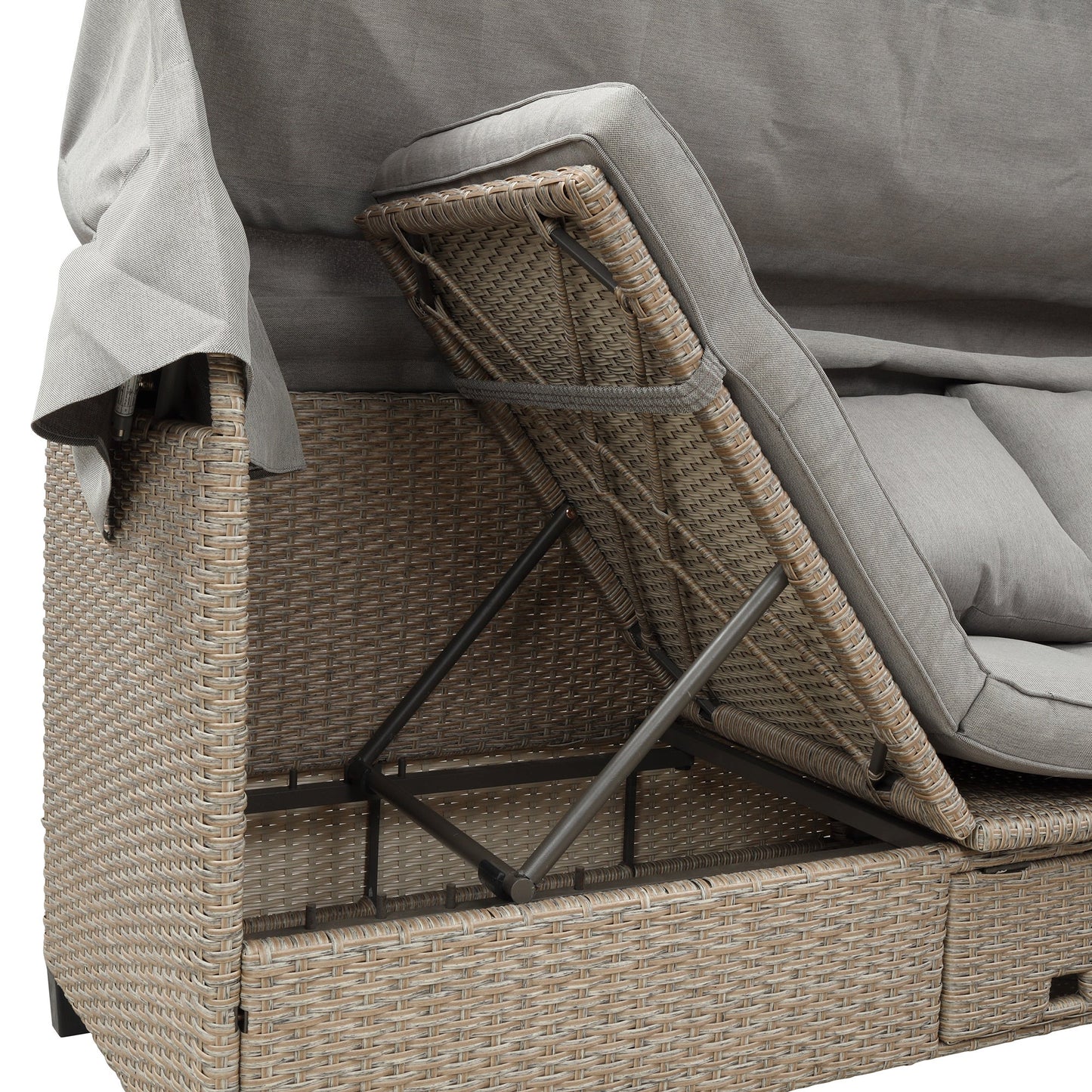 4 Piece UV-Proof Resin Wicker Patio Sofa Set with Retractable Canopy, Cushions and Lifting Table - Divine Heart L.A.