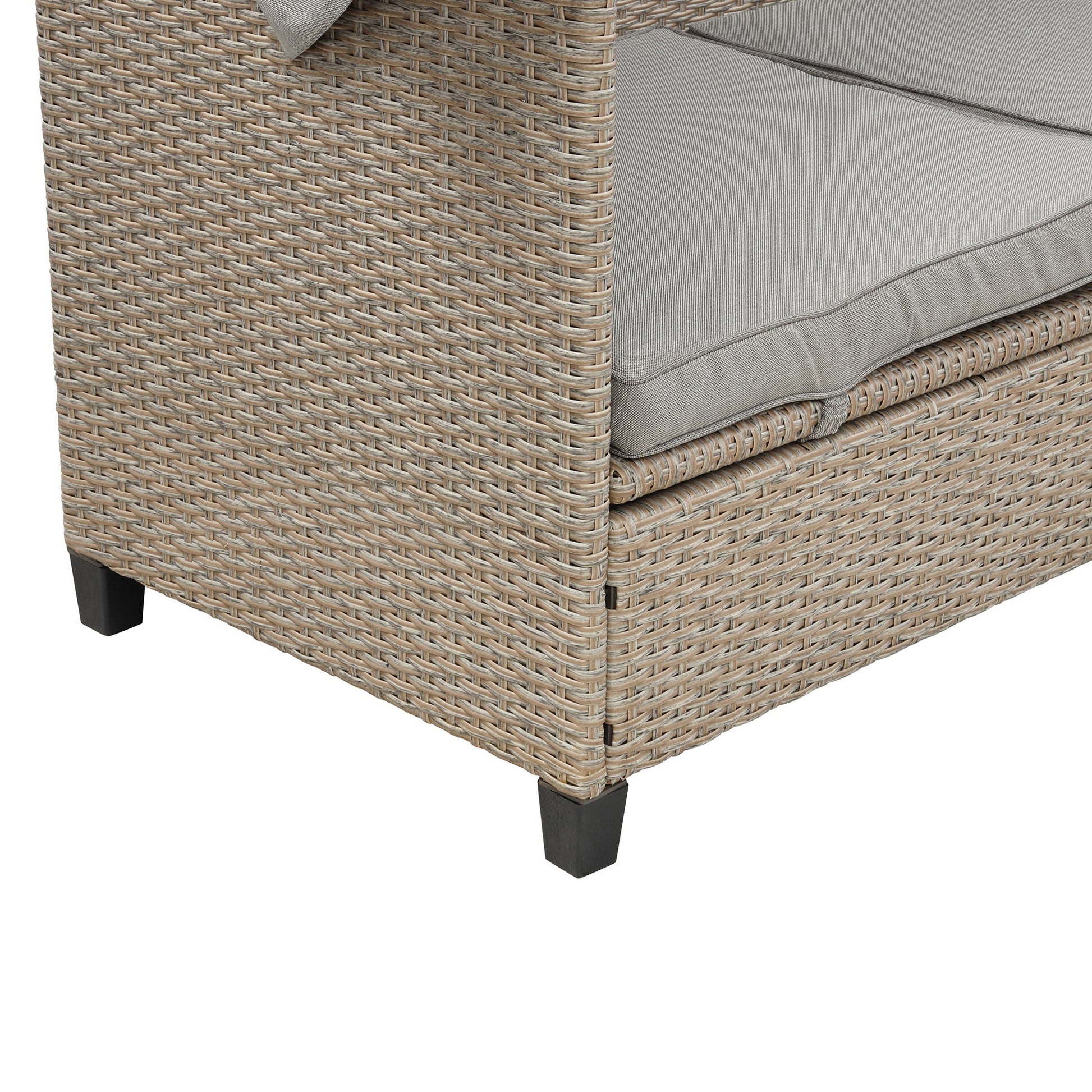 4 Piece UV-Proof Resin Wicker Patio Sofa Set with Retractable Canopy, Cushions and Lifting Table - Divine Heart L.A.