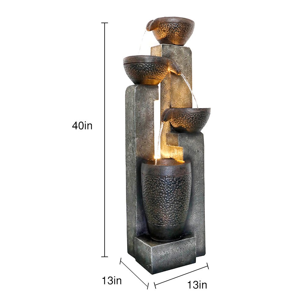 40inches Pots Outdoor Garden Water Fountain with Warm LED lights - Divine Heart L.A.