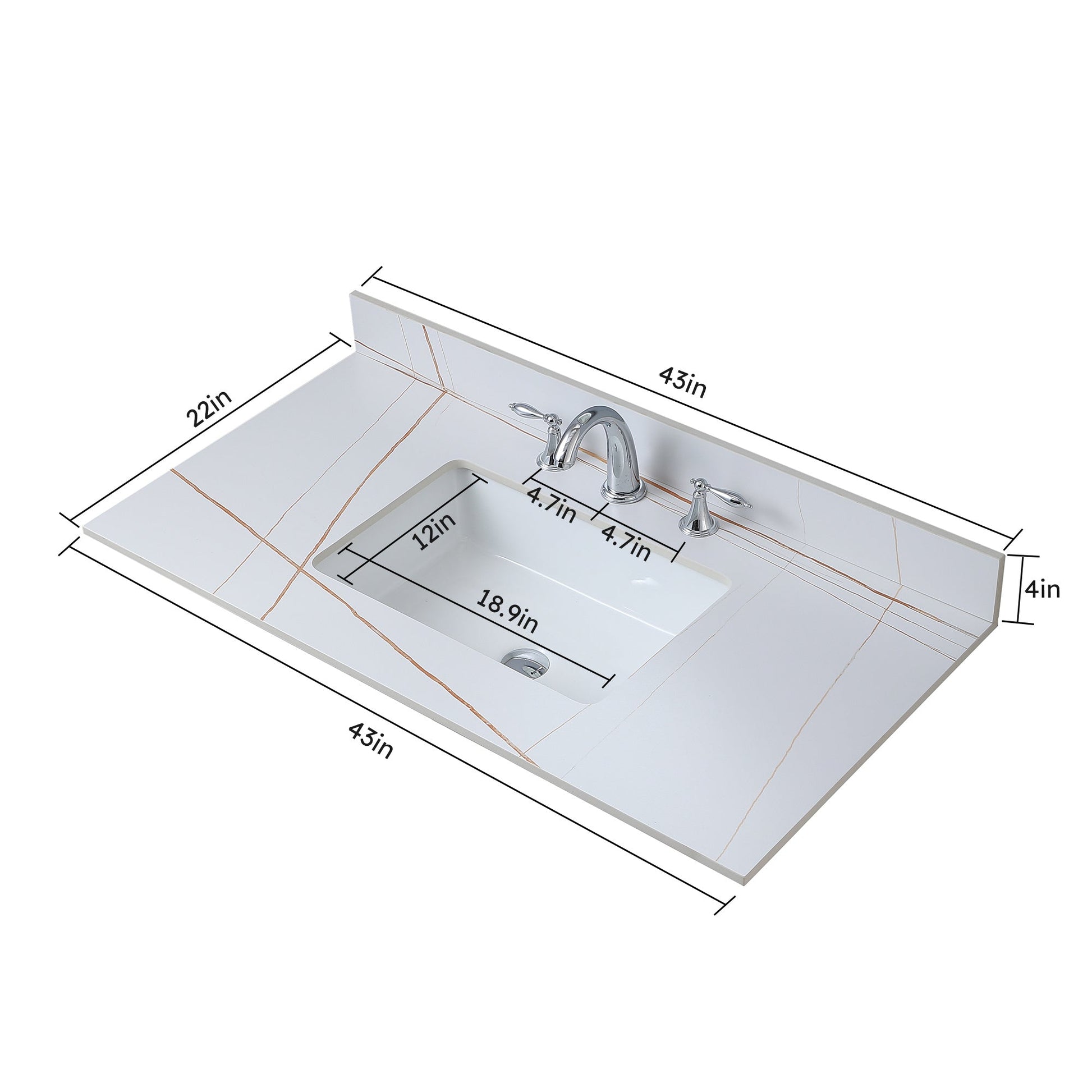 43inch bathroom stone vanity top black gold/stone carrara gold color with undermount ceramic sink and three faucet hole with backsplash - Divine Heart L.A.