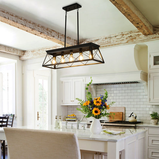 5-Light Farmhouse Chandeliers for Dining Room, Metal Rustic Pendant Island Light Fixture, Modern Rectangular Island Lights for Kitchen, Living Room(No Bulbs) - Divine Heart L.A.