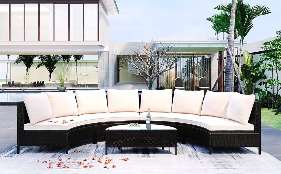 5 Pc Half-Moon Sofa Set with Tempered Glass Table - Divine Heart L.A.