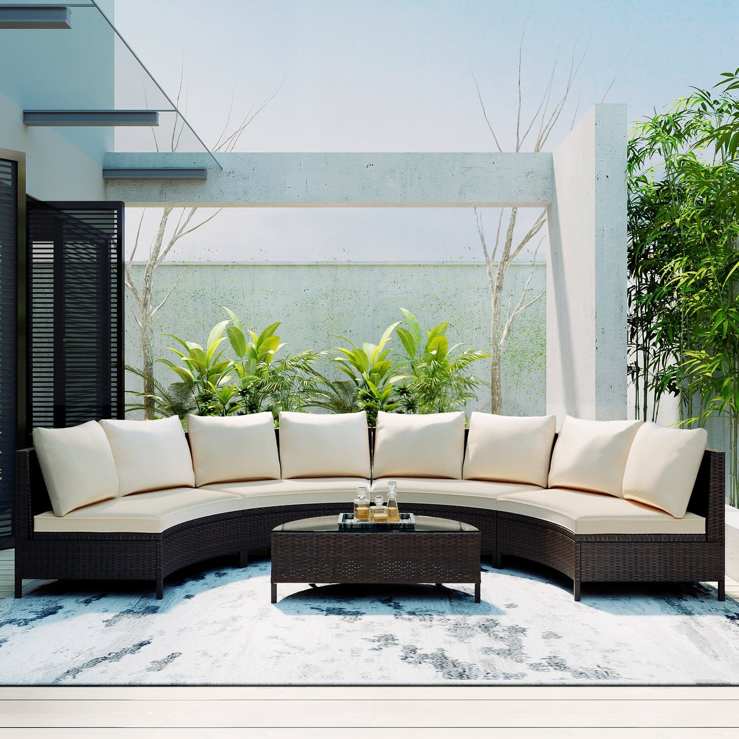 5 Pc Half-Moon Sofa Set with Tempered Glass Table - Divine Heart L.A.