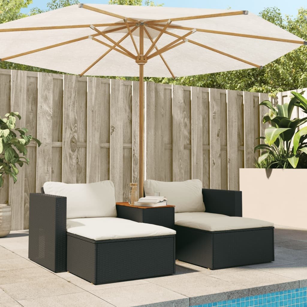 5 Piece Patio Sofa Set with Cushions Black Poly Rattan Acacia - Divine Heart L.A.